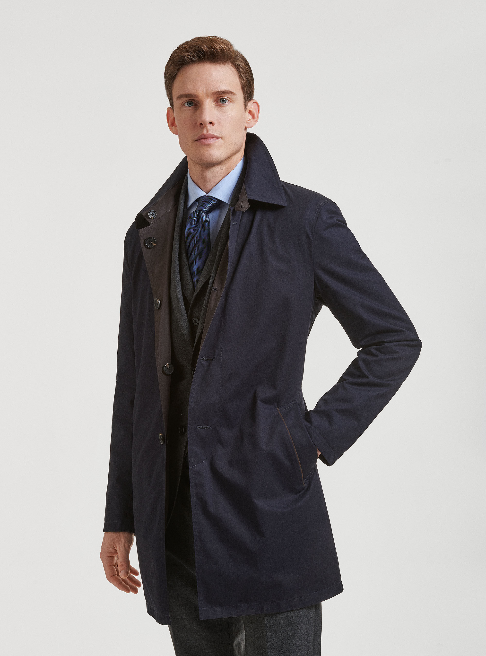 Cotton twill reversible raincoat