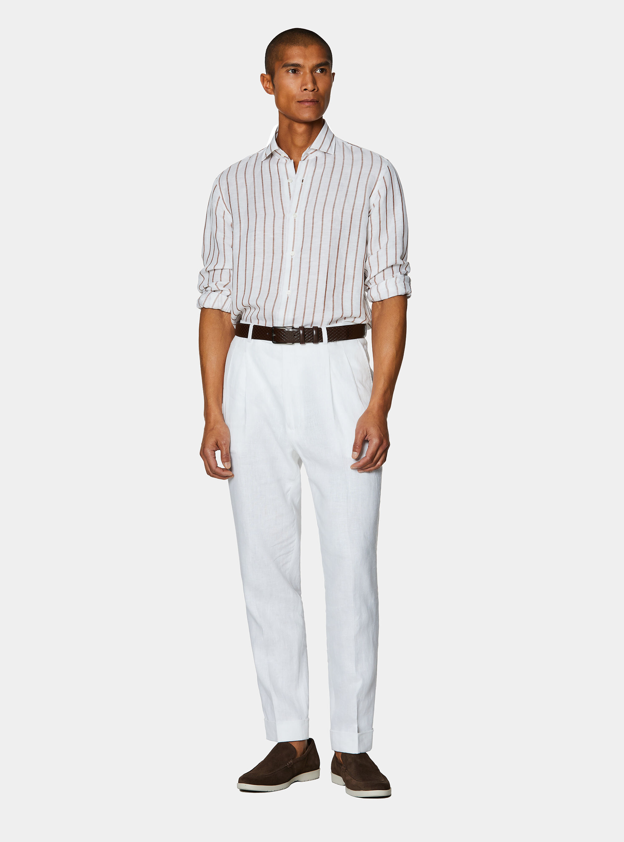 Pantaloni con pince in puro lino