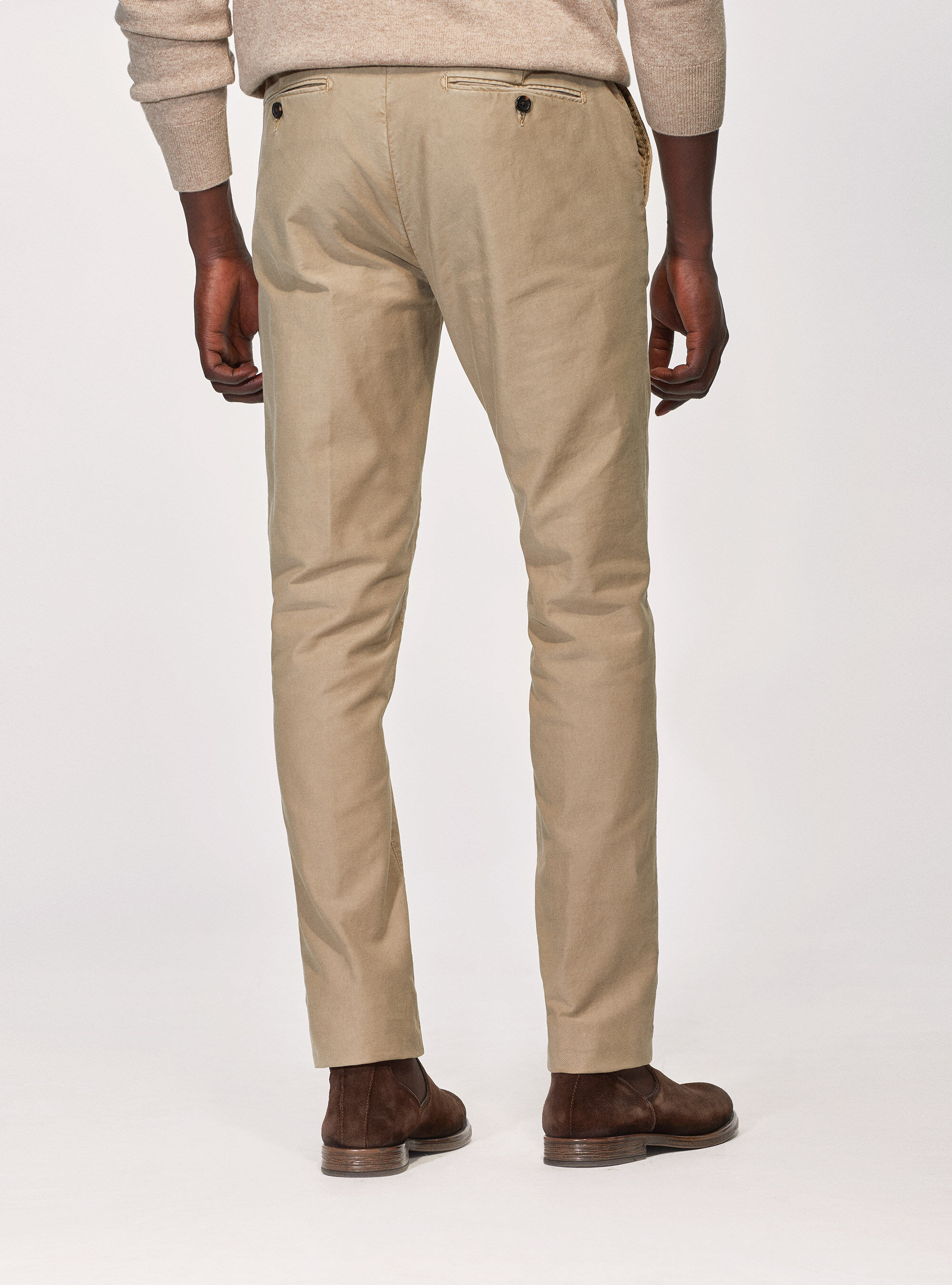 Garment-dyed cotton slack trousers