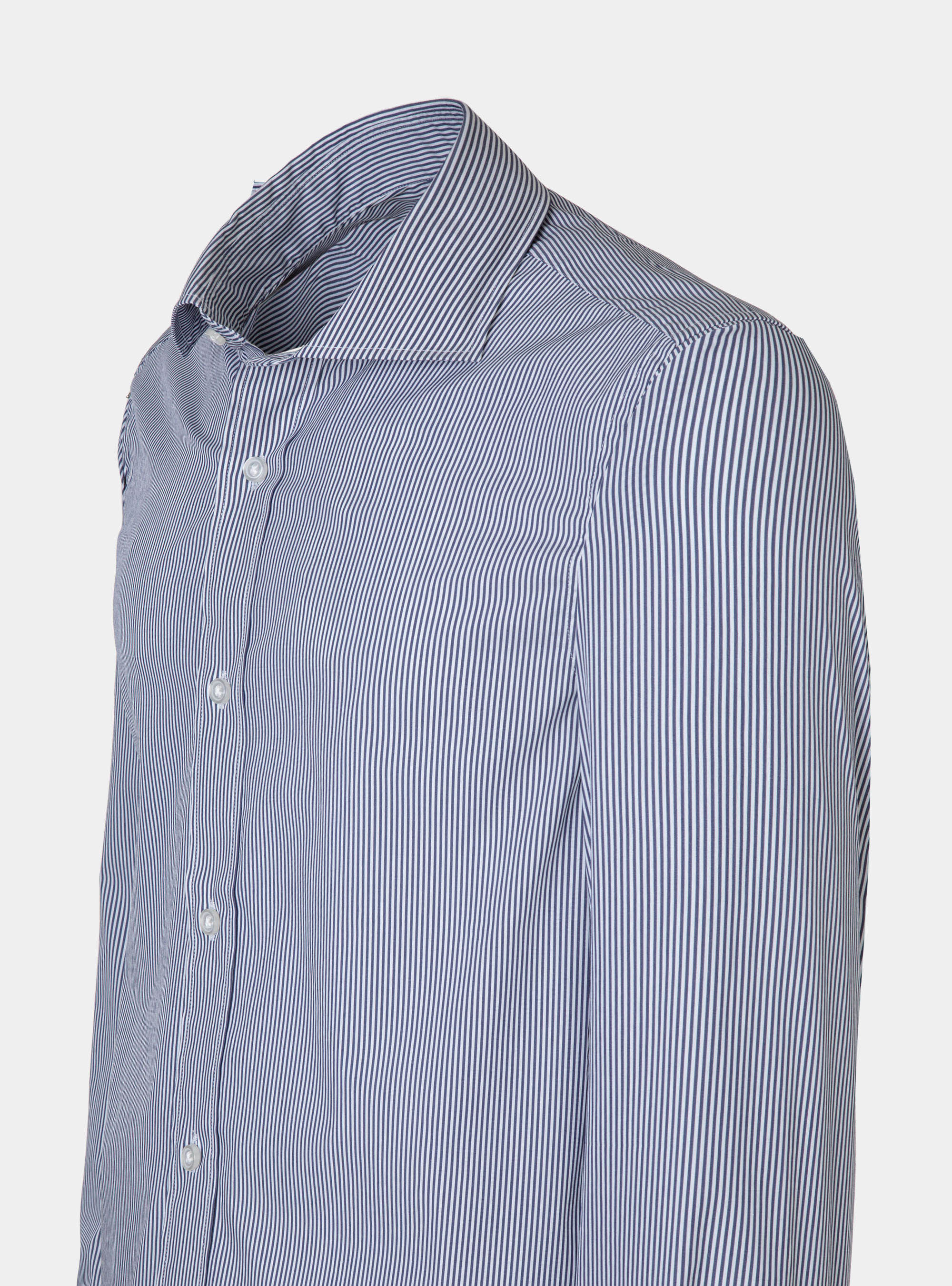 Camicia in popeline di cotone stretch rigato, BLU NAVY