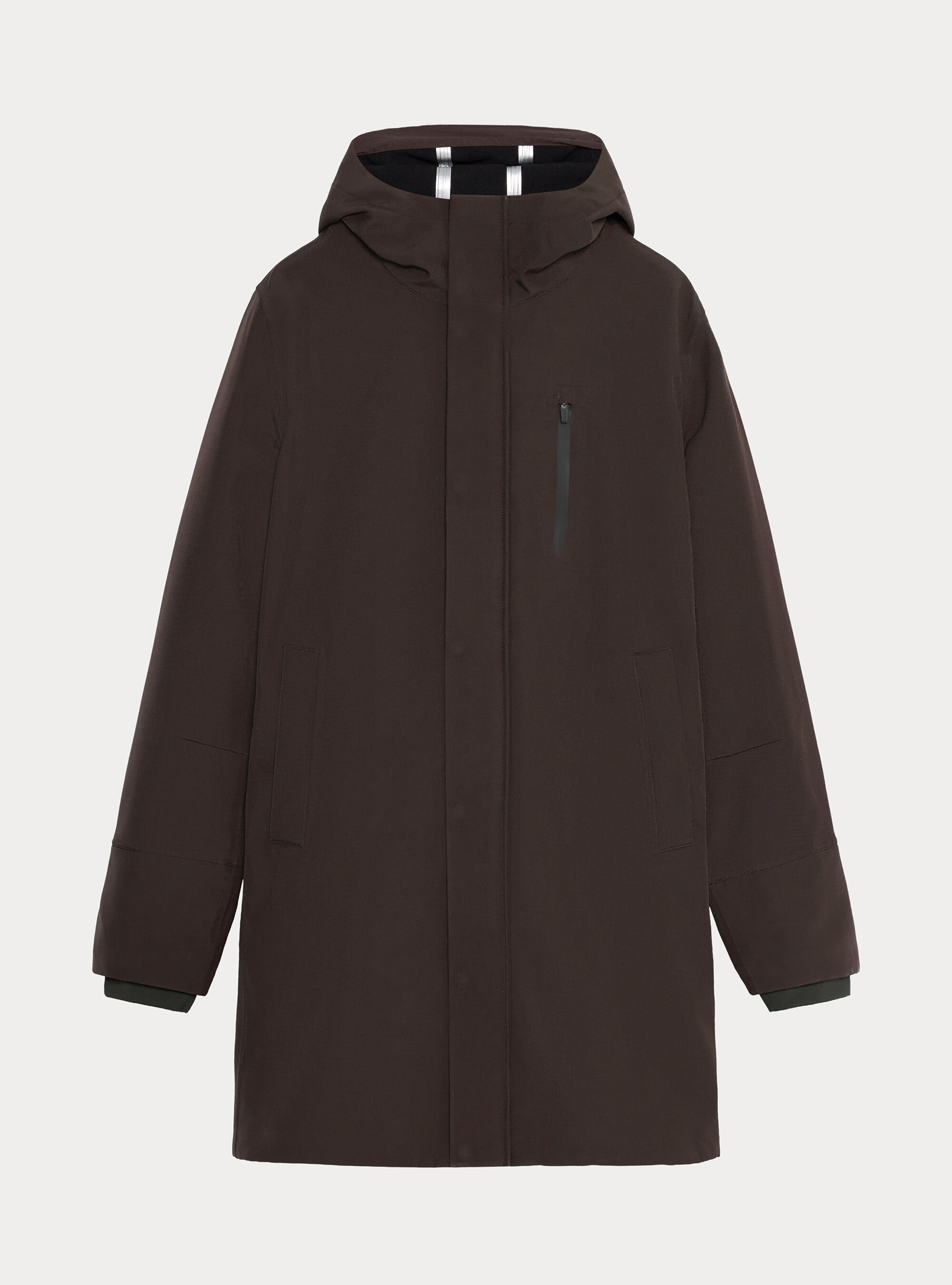 Long technical jacket with a hood, MARRONE 0508C