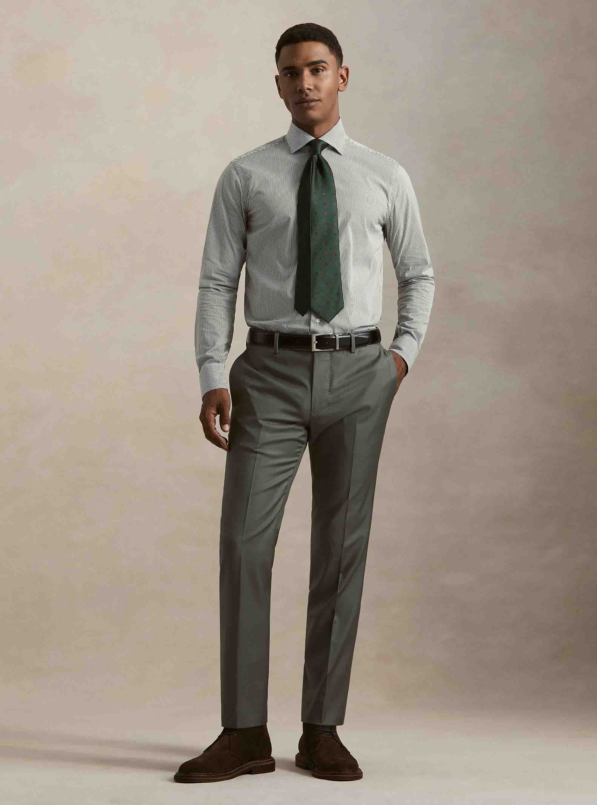 Camisa de rayas de popel&iacute;n de algod&oacute;n el&aacute;stico, VERDE