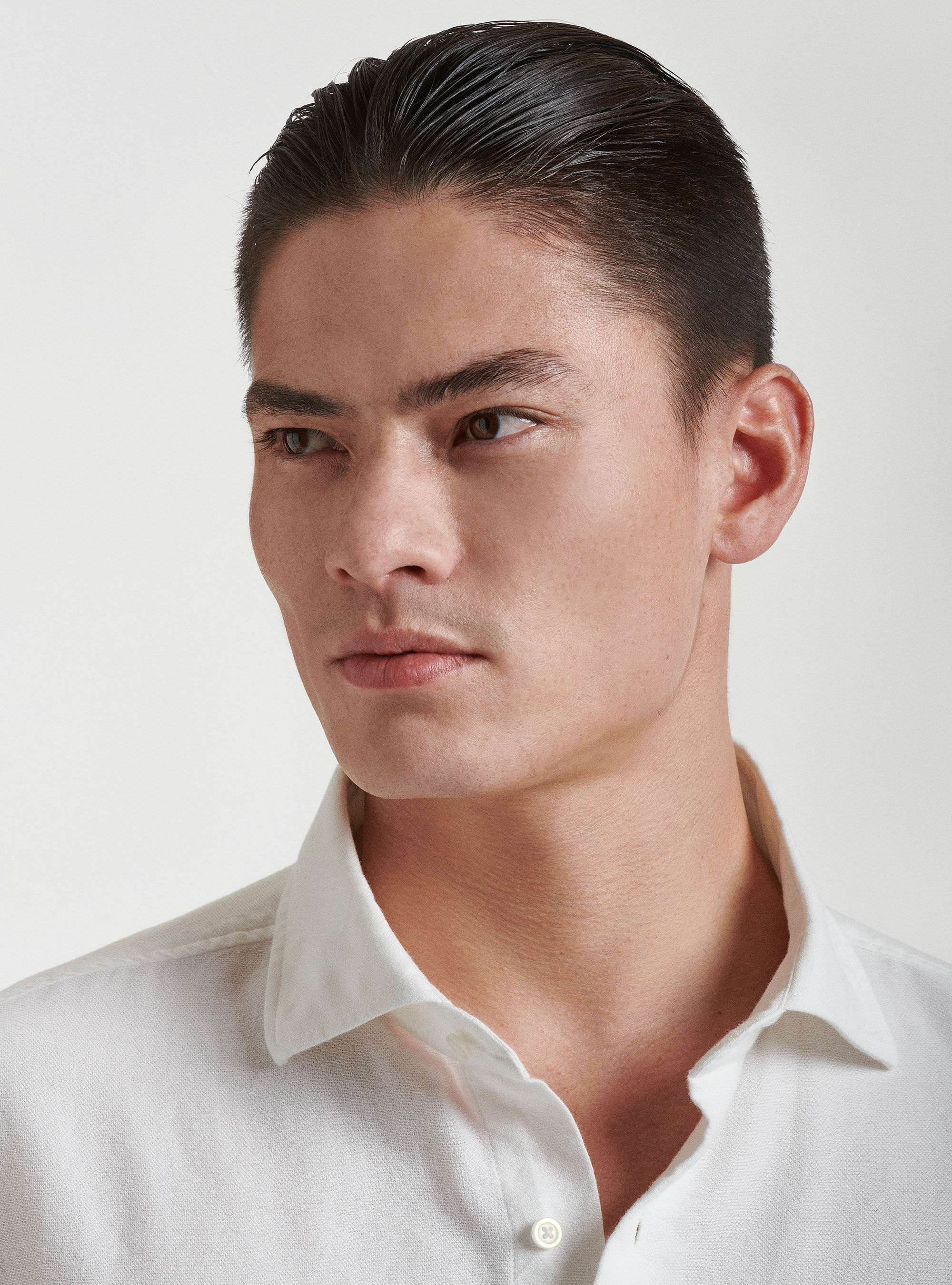 Chemise &agrave; col semi-fran&ccedil;ais en pur coton gaufr&eacute;, BLANC