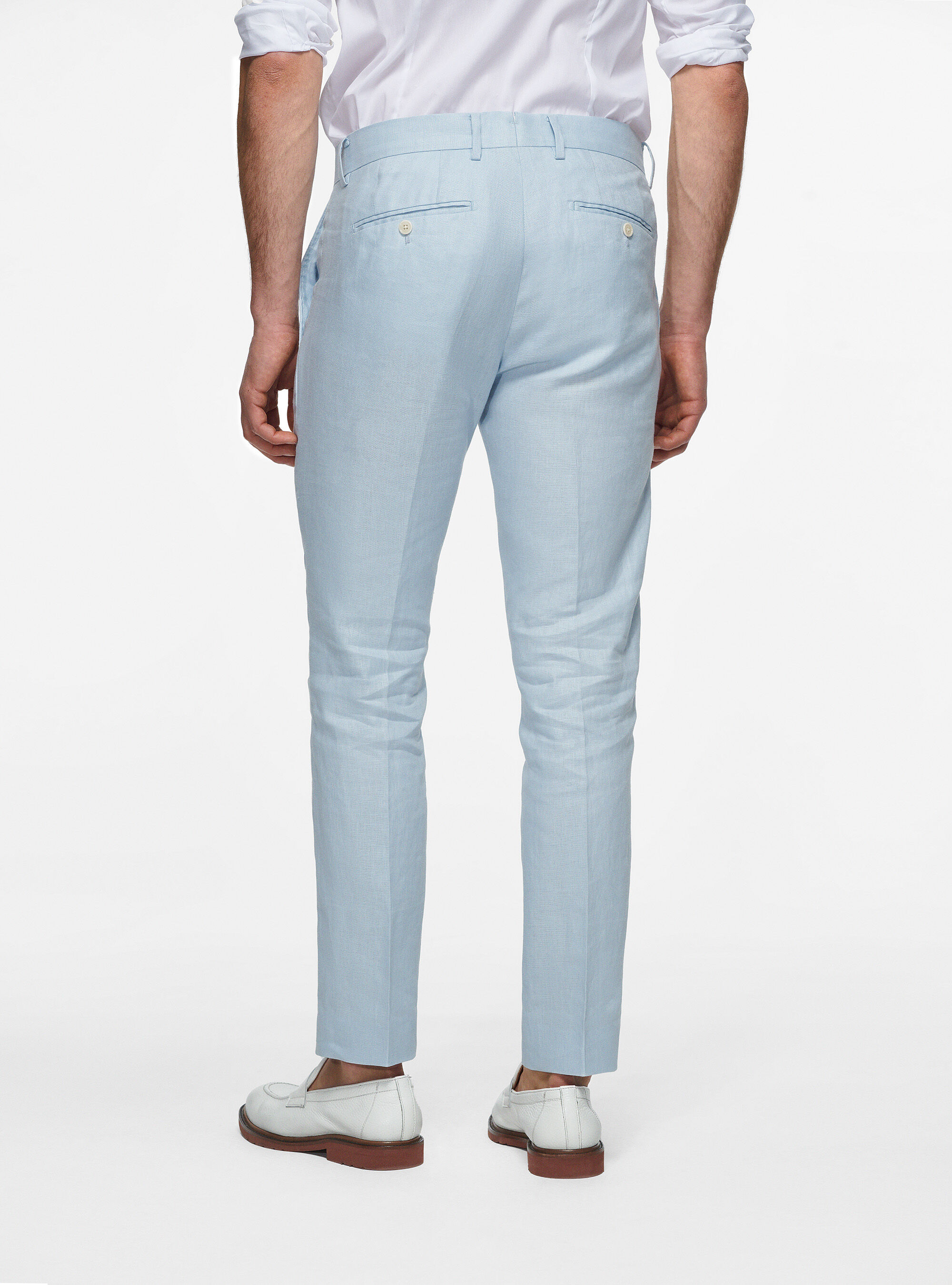 Pantaloni in puro lino, AZZURRO