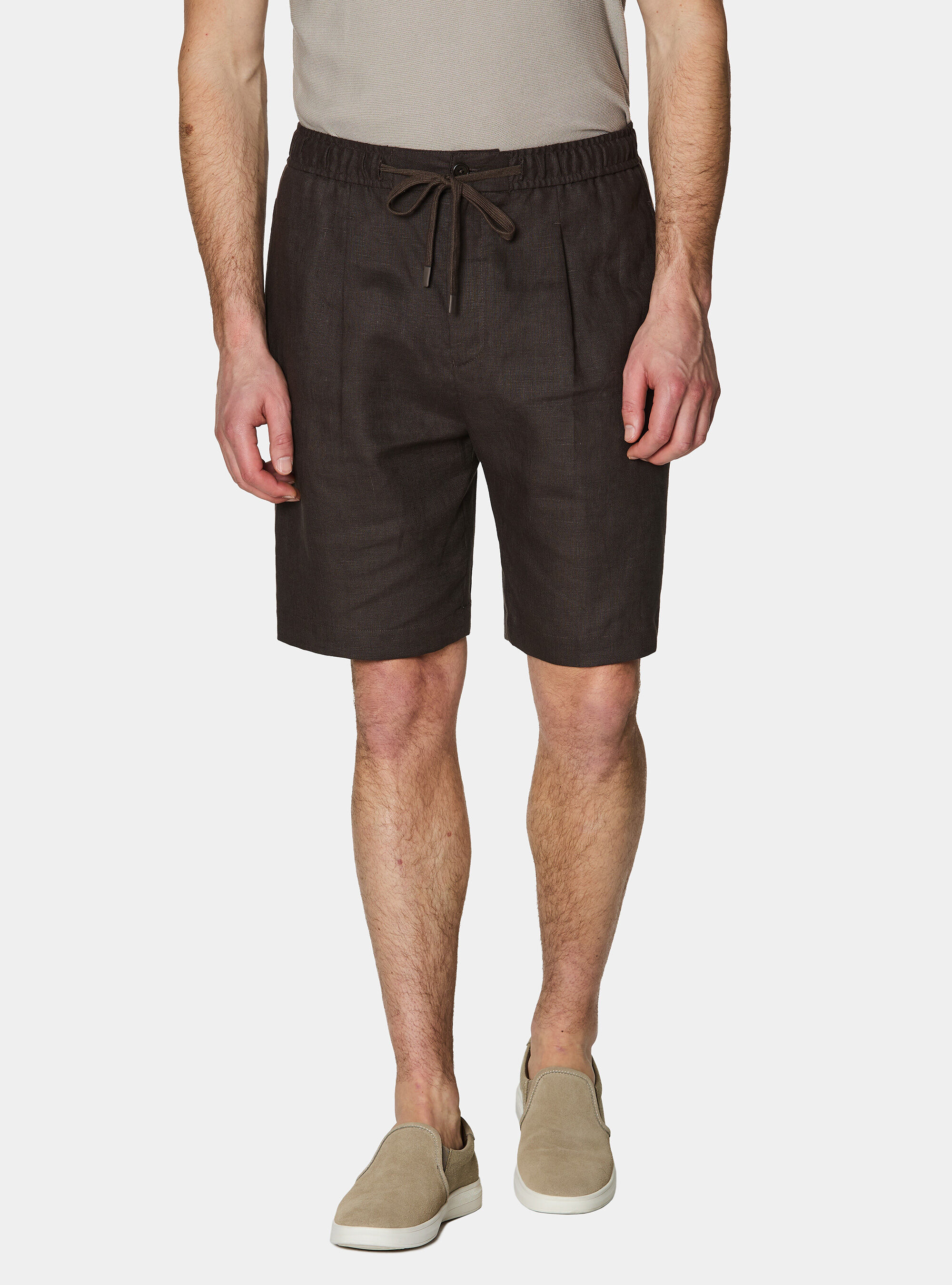 Bermuda in lino con coulisse, MARRONE