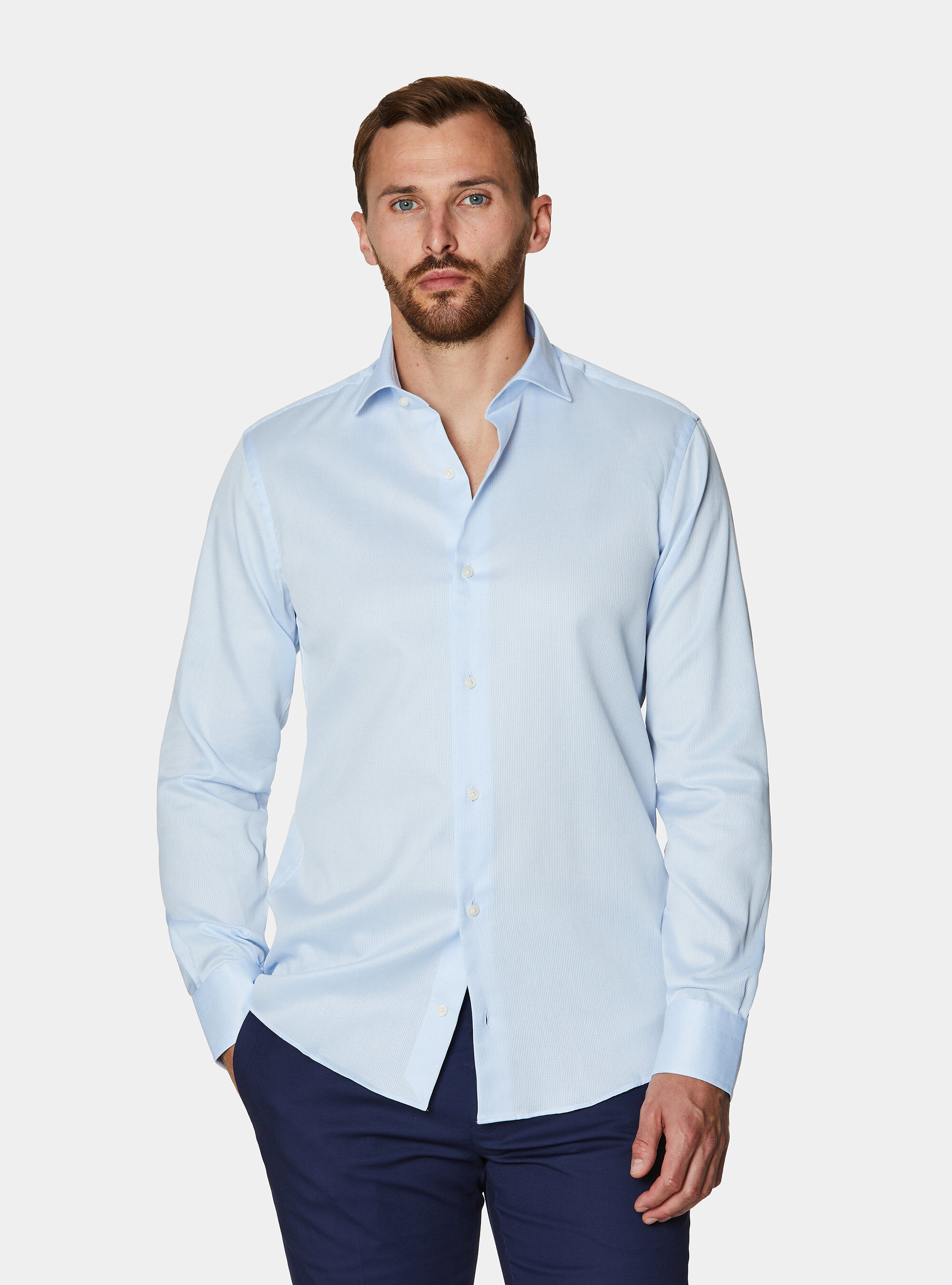 Camicia in cotone operato, AZZURRO