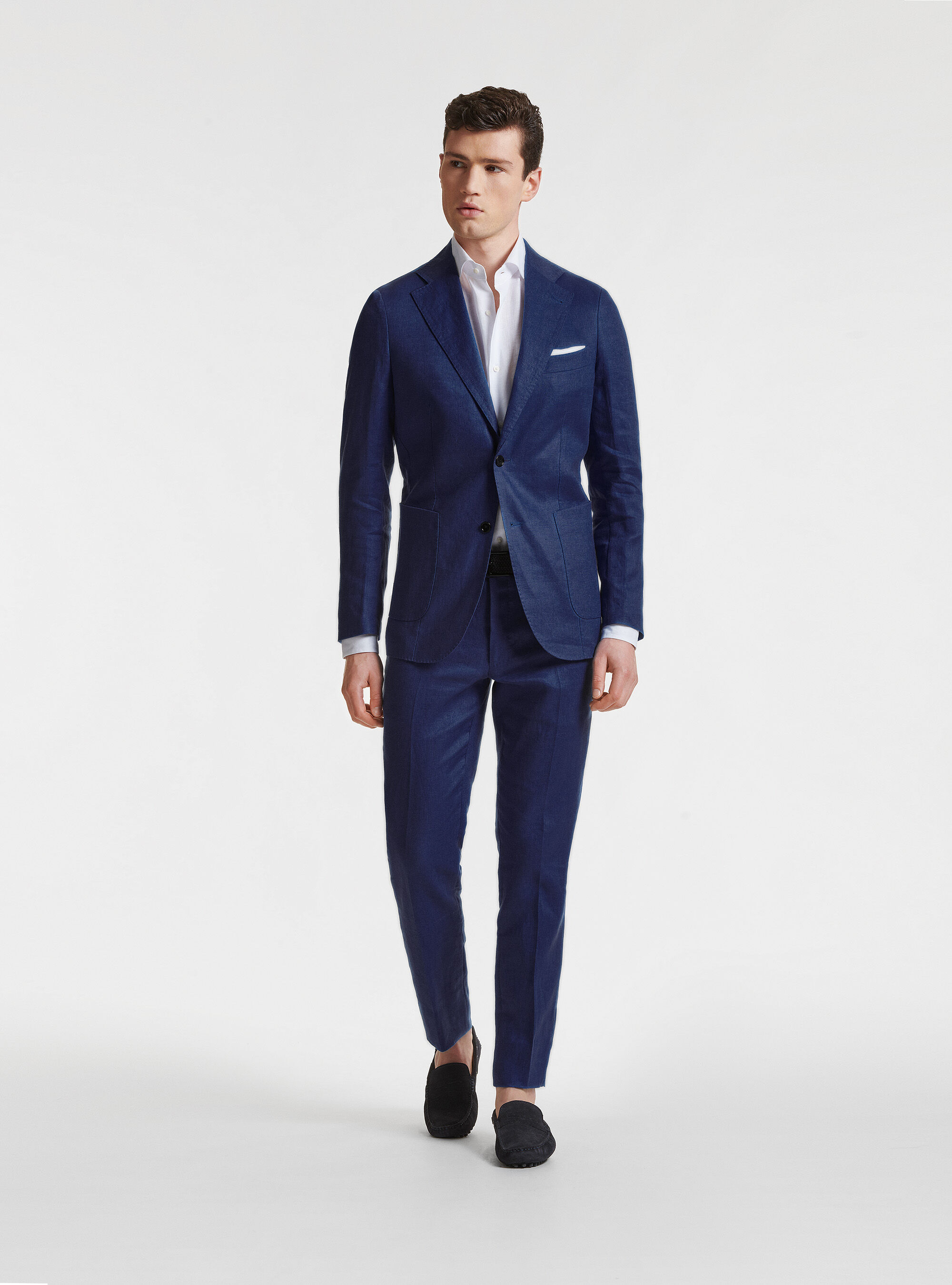 Pure linen suit blazer, BLUE