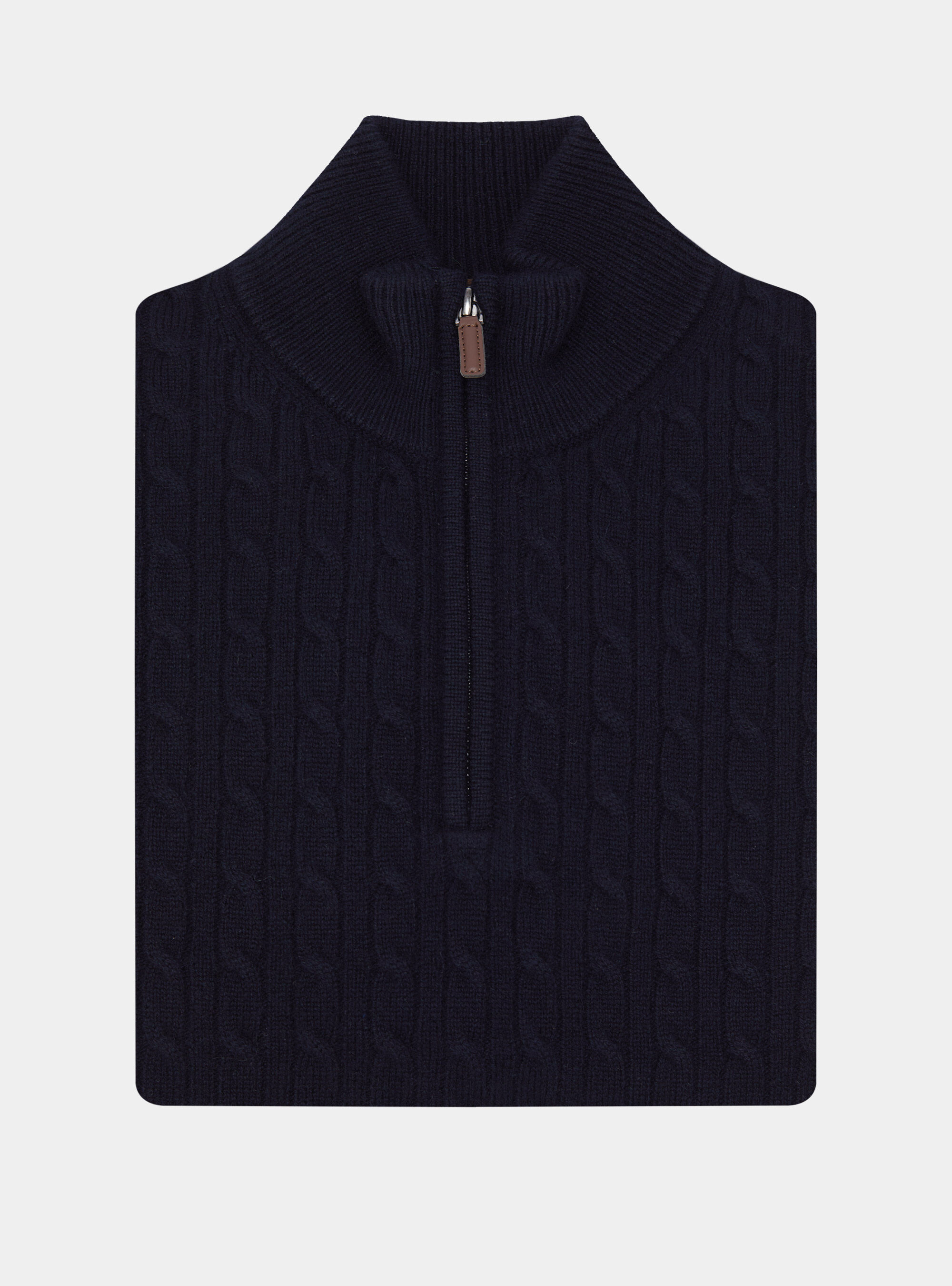 Cable-knit wool and cashmere mock neck sweater, NAVY BLUE