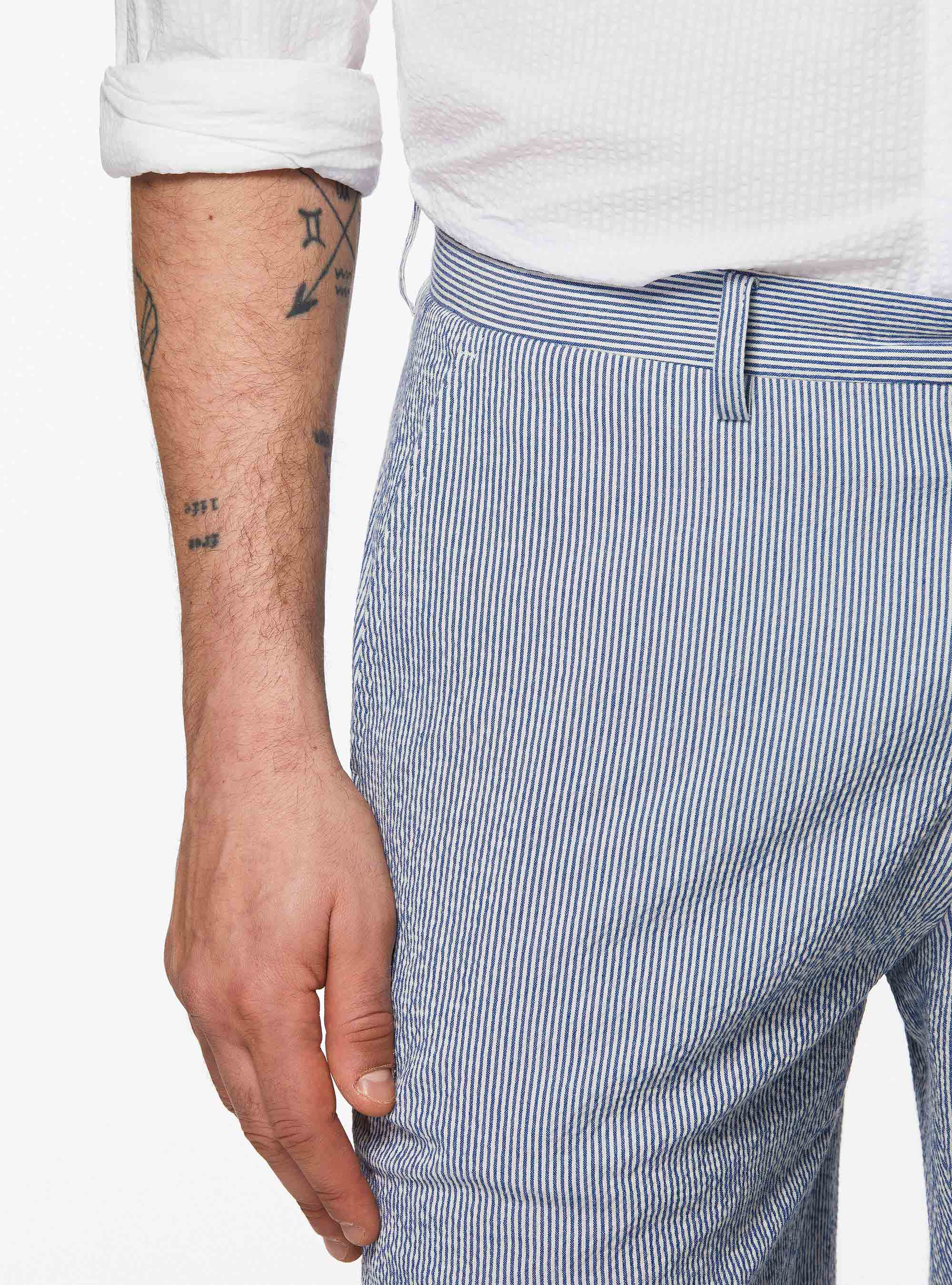 Stretch cotton seersucker shorts, BLUE