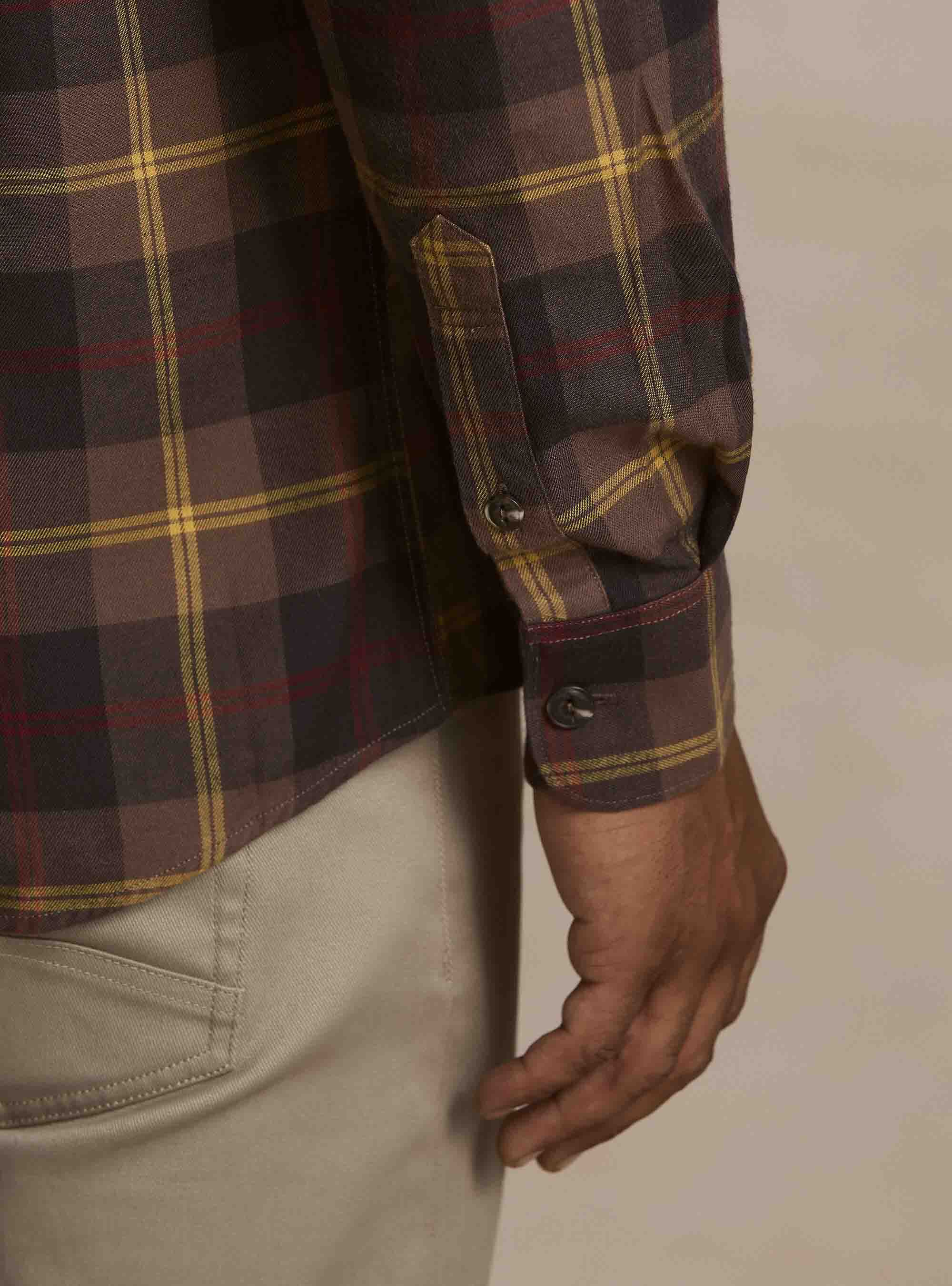 Relaxed-fit checked cotton-blend shirt, BROWN