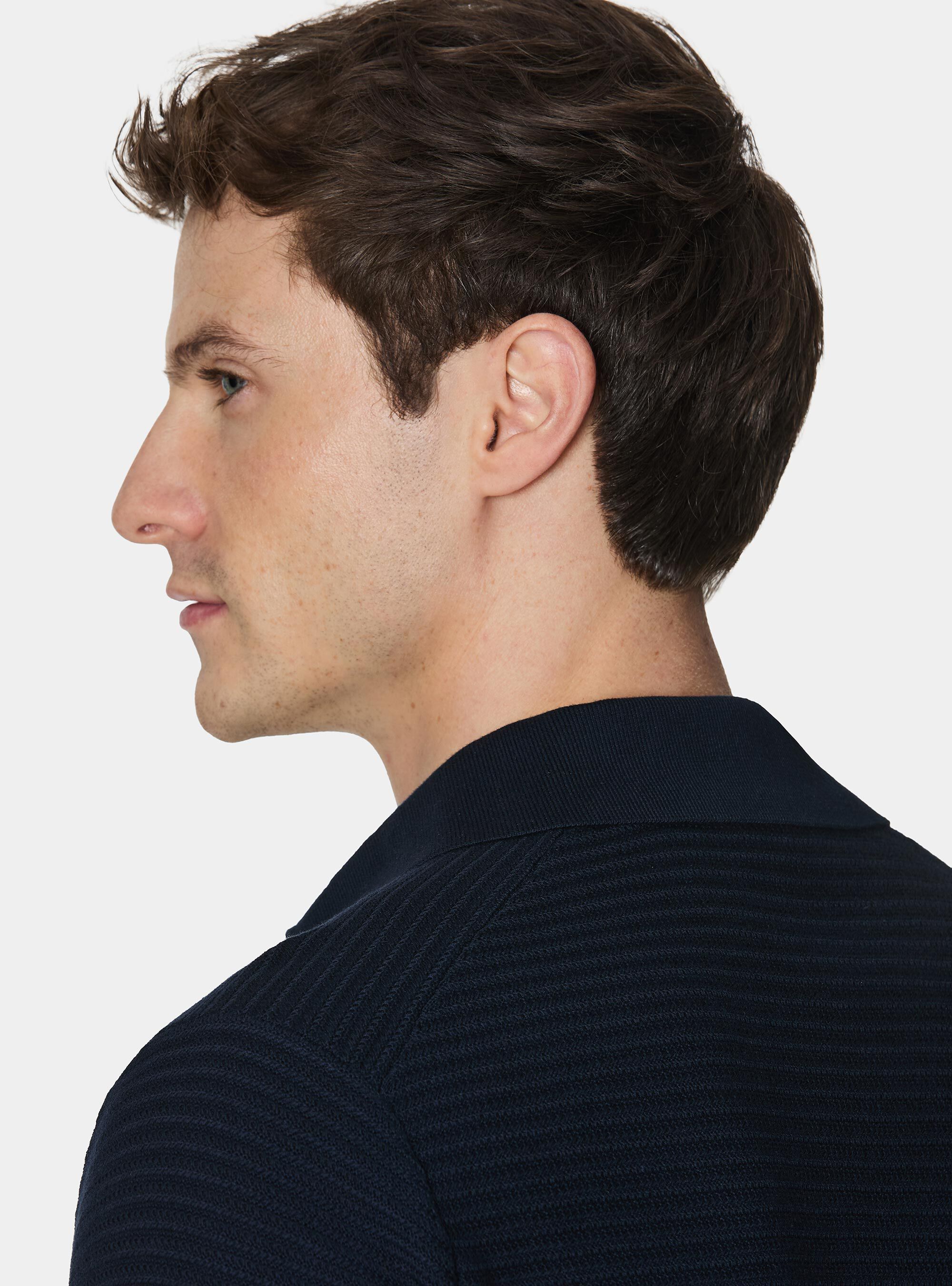 Textured cotton knit polo shirt, NAVY BLUE