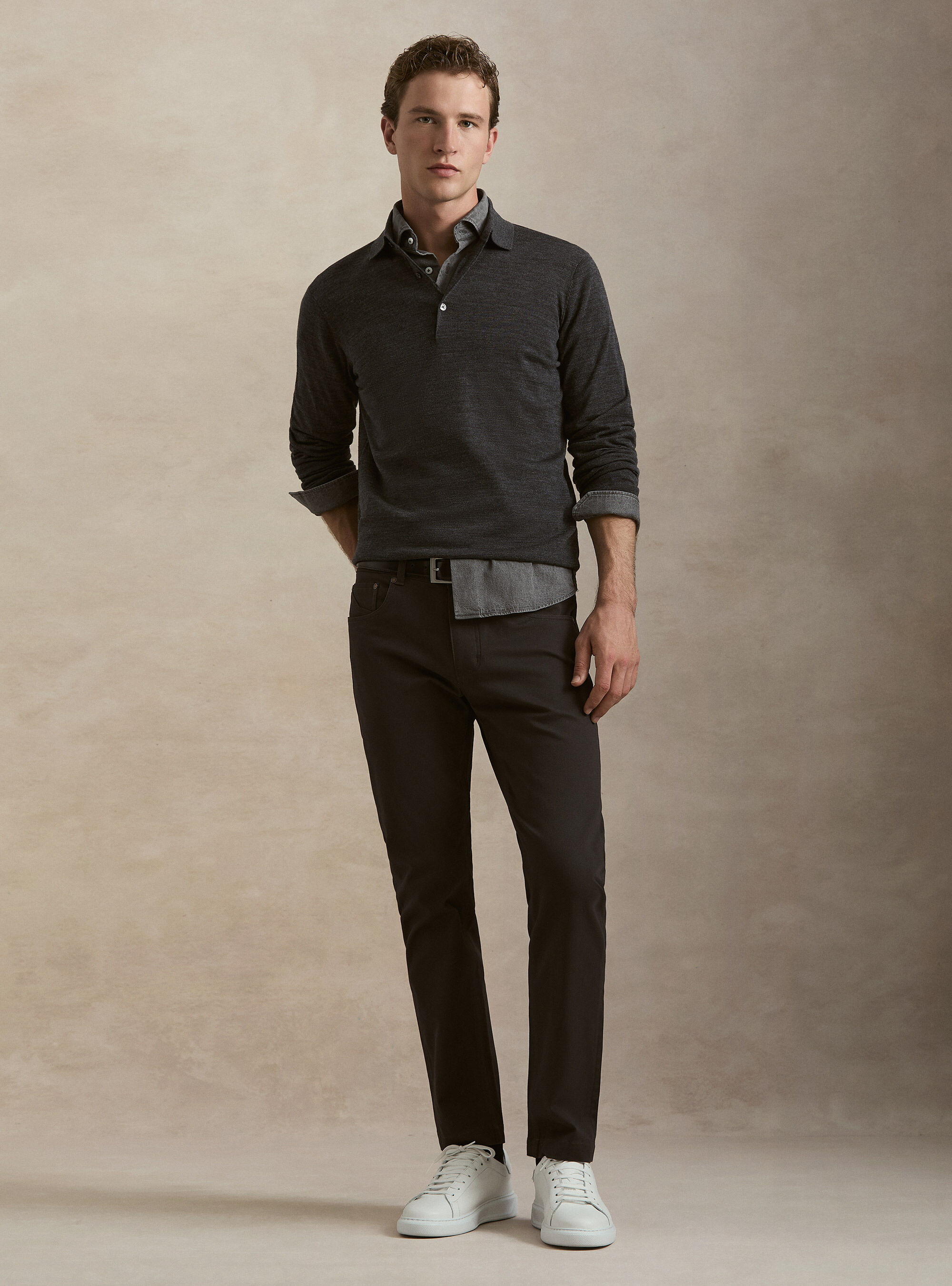Extrafine merino wool knit polo shirt