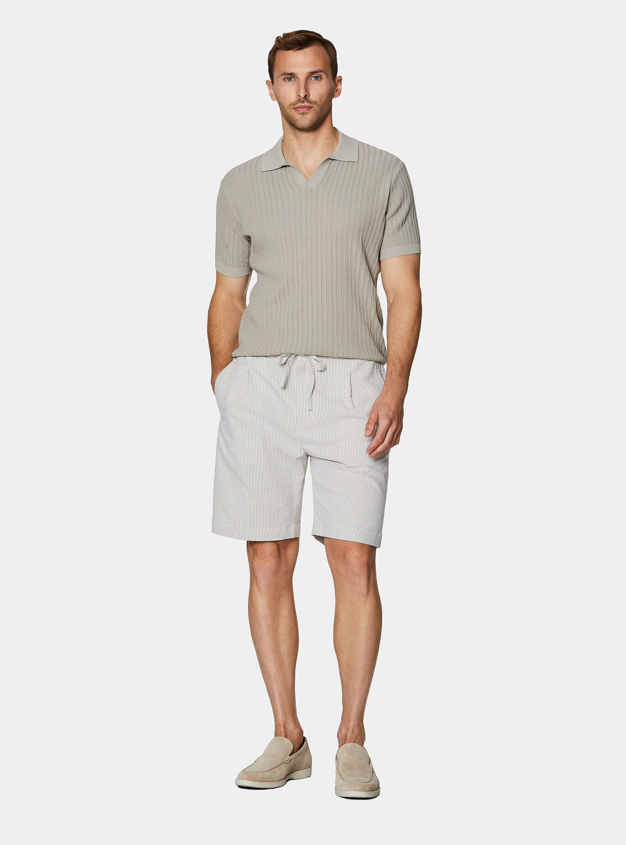 Polo in maglia traforata senza bottoni in cotone extrafine, SABBIA