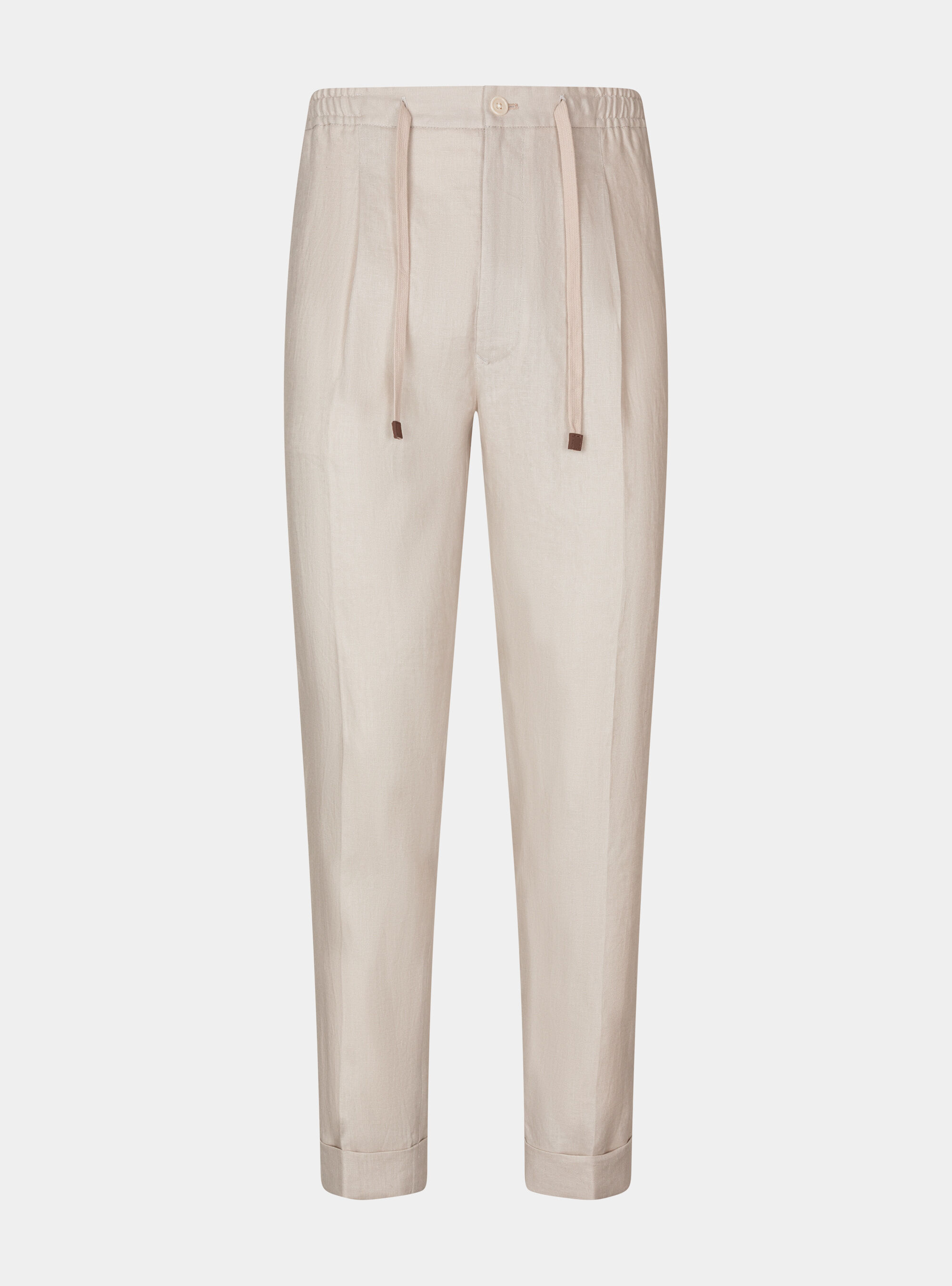 Pure linen pleat and drawstring trousers, ECRU