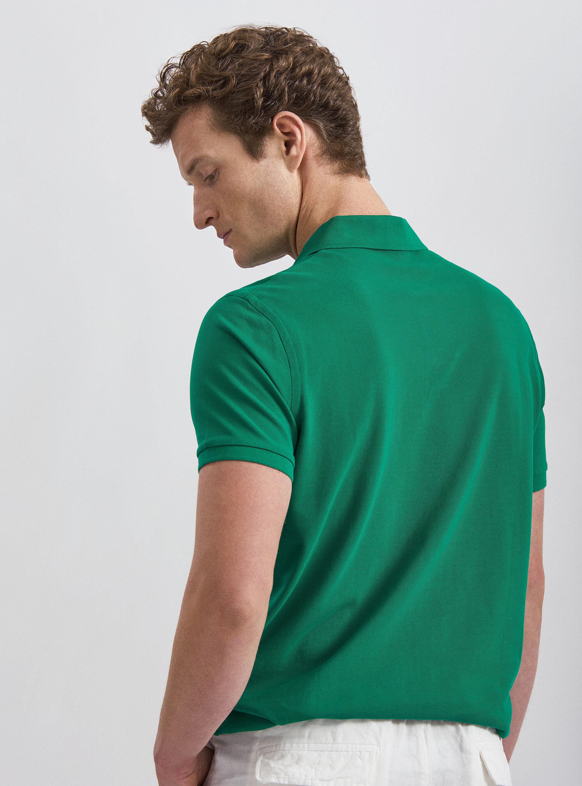 Classic cotton pique polo with embroidery, GREEN
