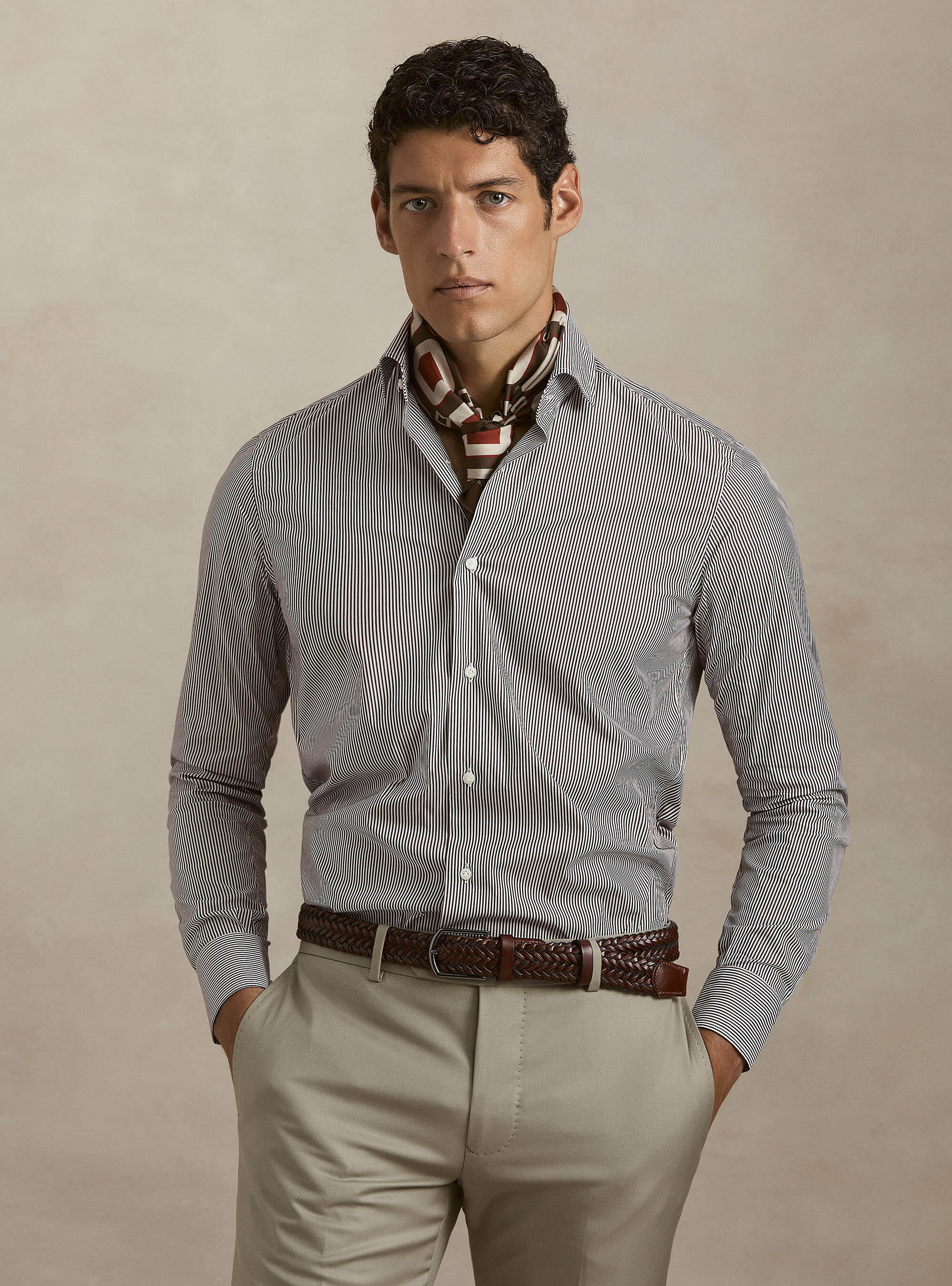 Camisa de rayas de popel&iacute;n de algod&oacute;n el&aacute;stico