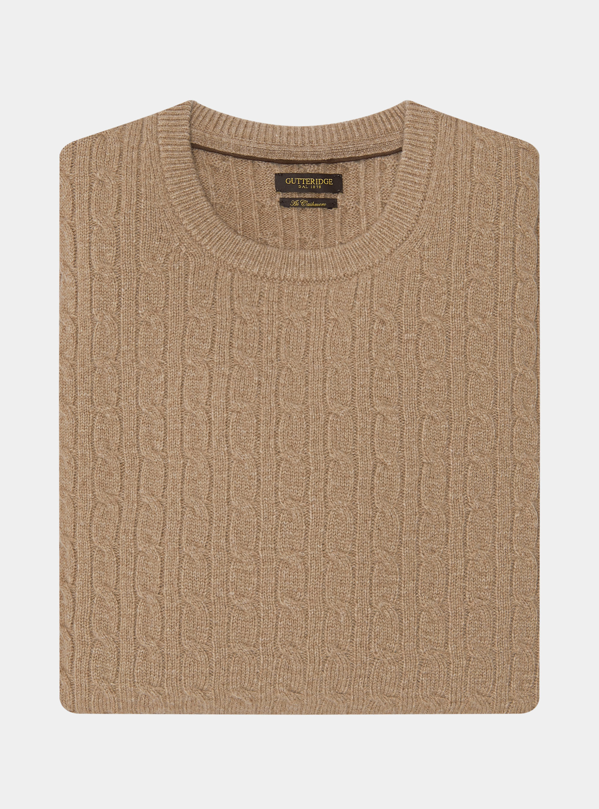 Maglia girocollo con treccia in lana e cashmere, CAMMELLO 0570C