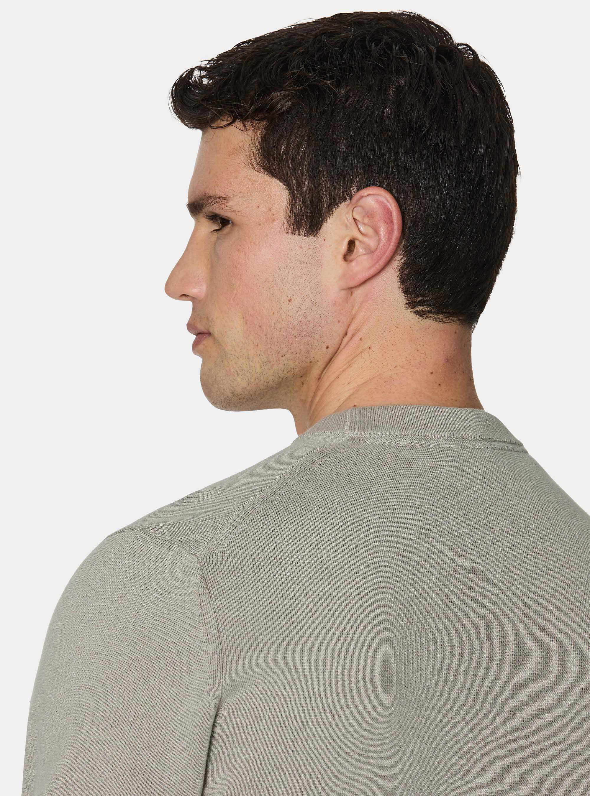 Cotton blend crew neck sweater, SAND