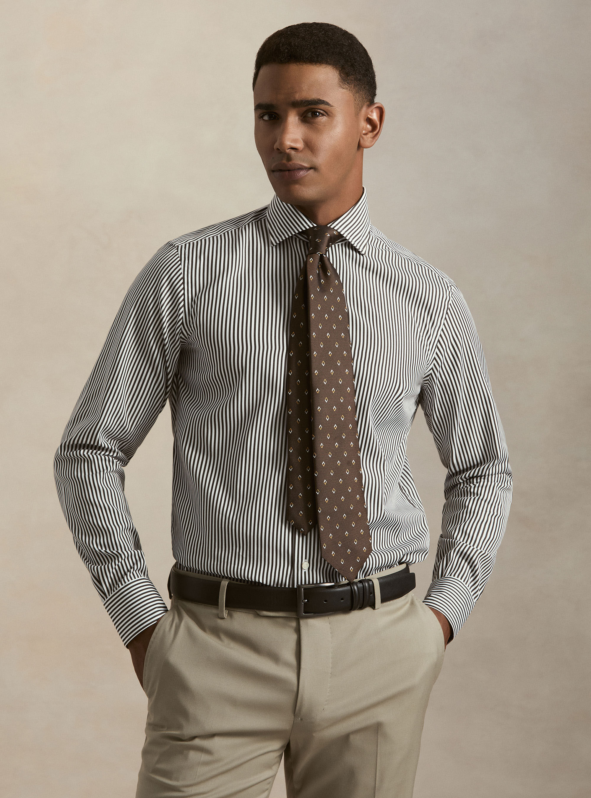 Camicia rigata cotone popeline collo semifrancese