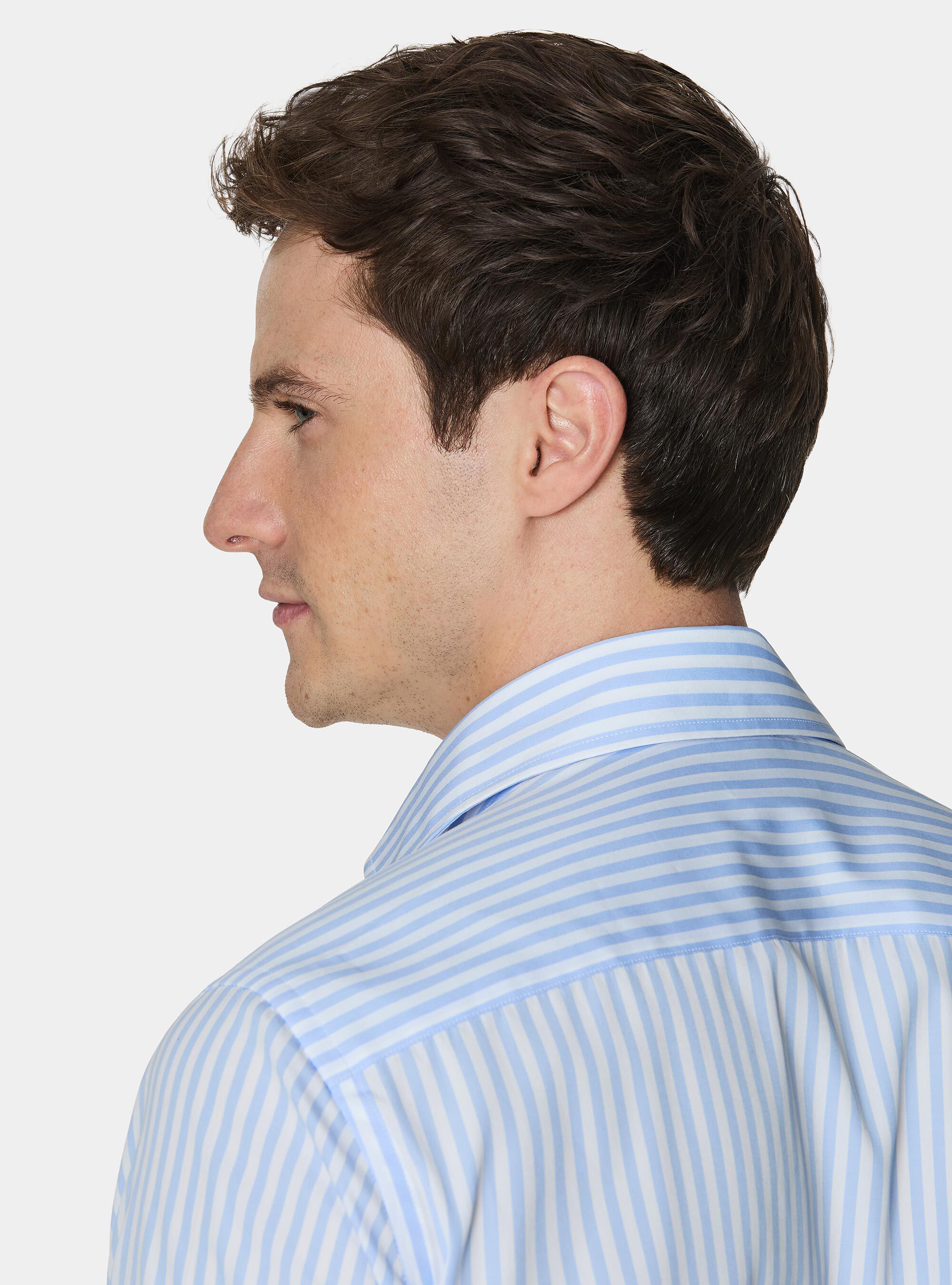 Chemise en popeline de coton &agrave; larges rayures, BLEU CIEL