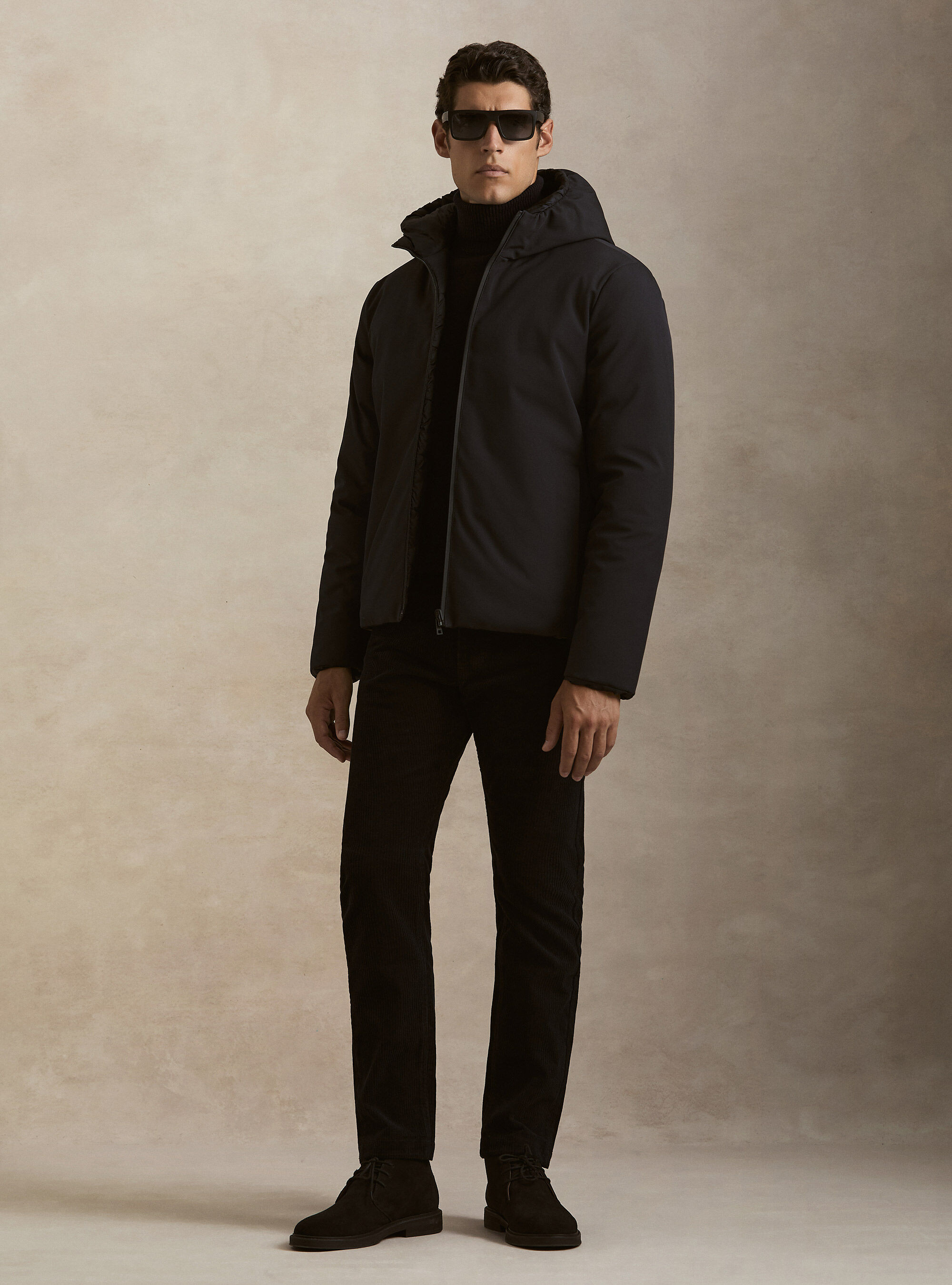 Reversible hooded bomber jacket
