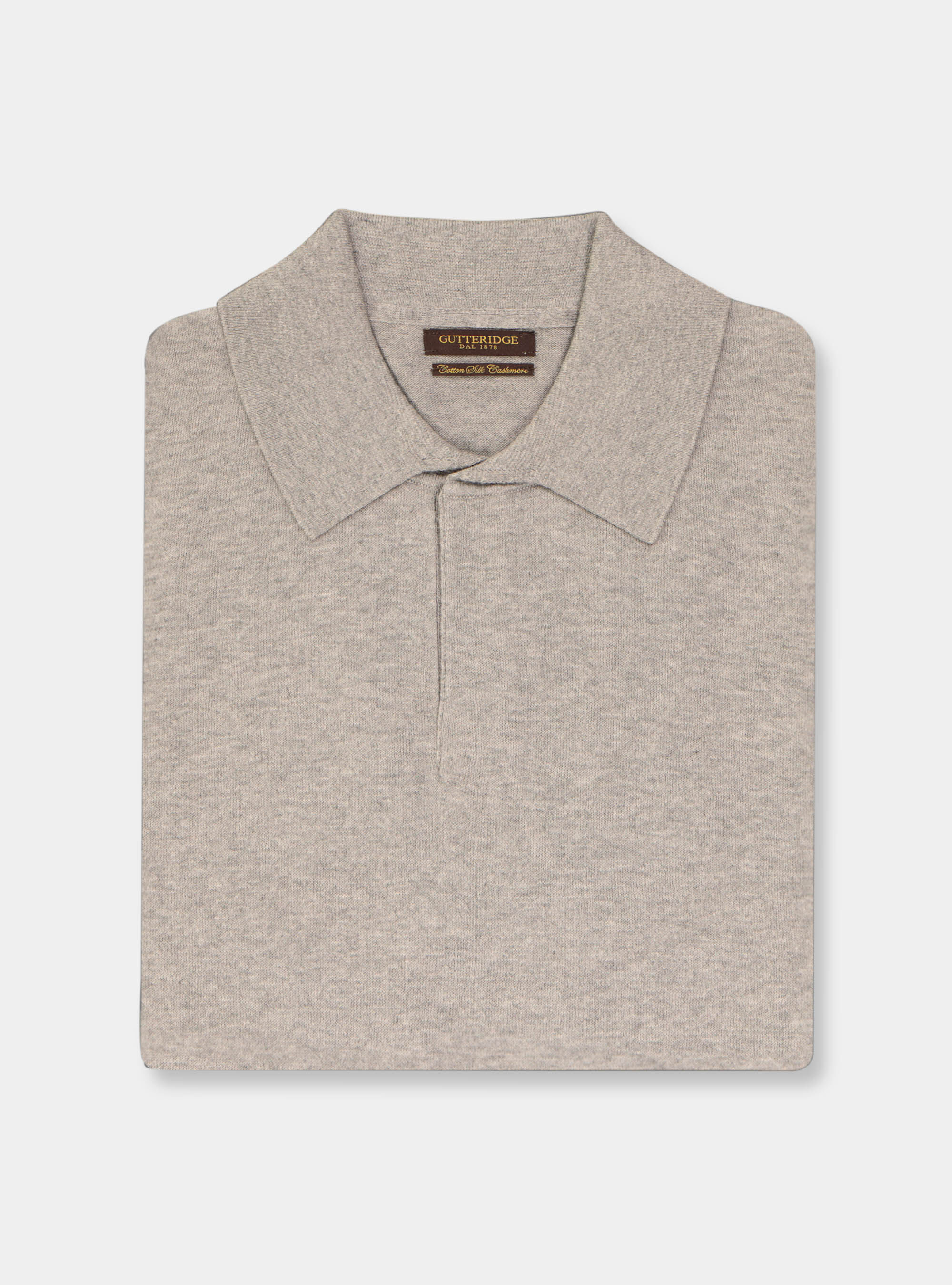 Jersey polo de algod&oacute;n seda y cashmere, GRIS CLARO JASPEADO