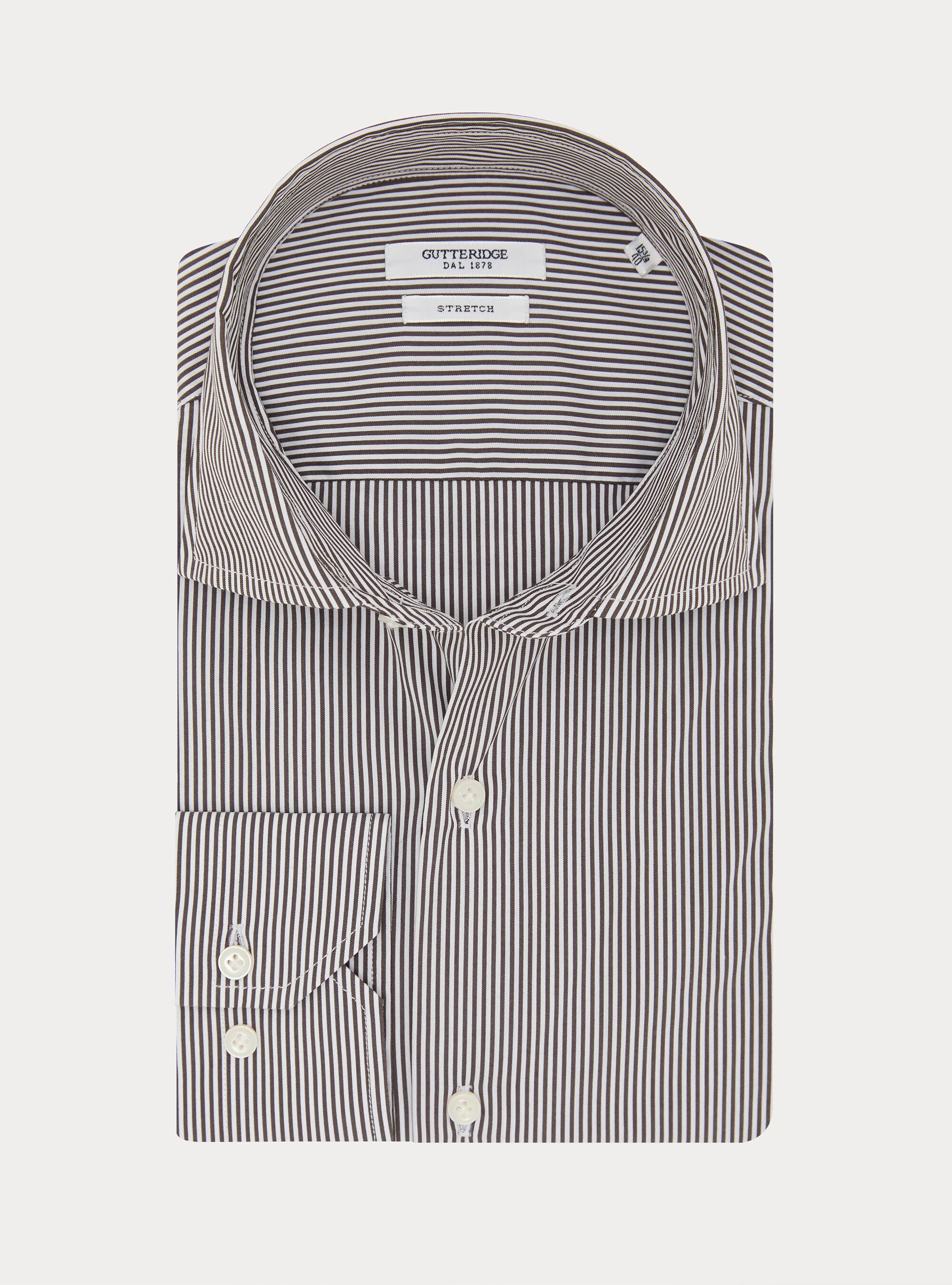 Striped cotton poplin stretch shirt, BROWN