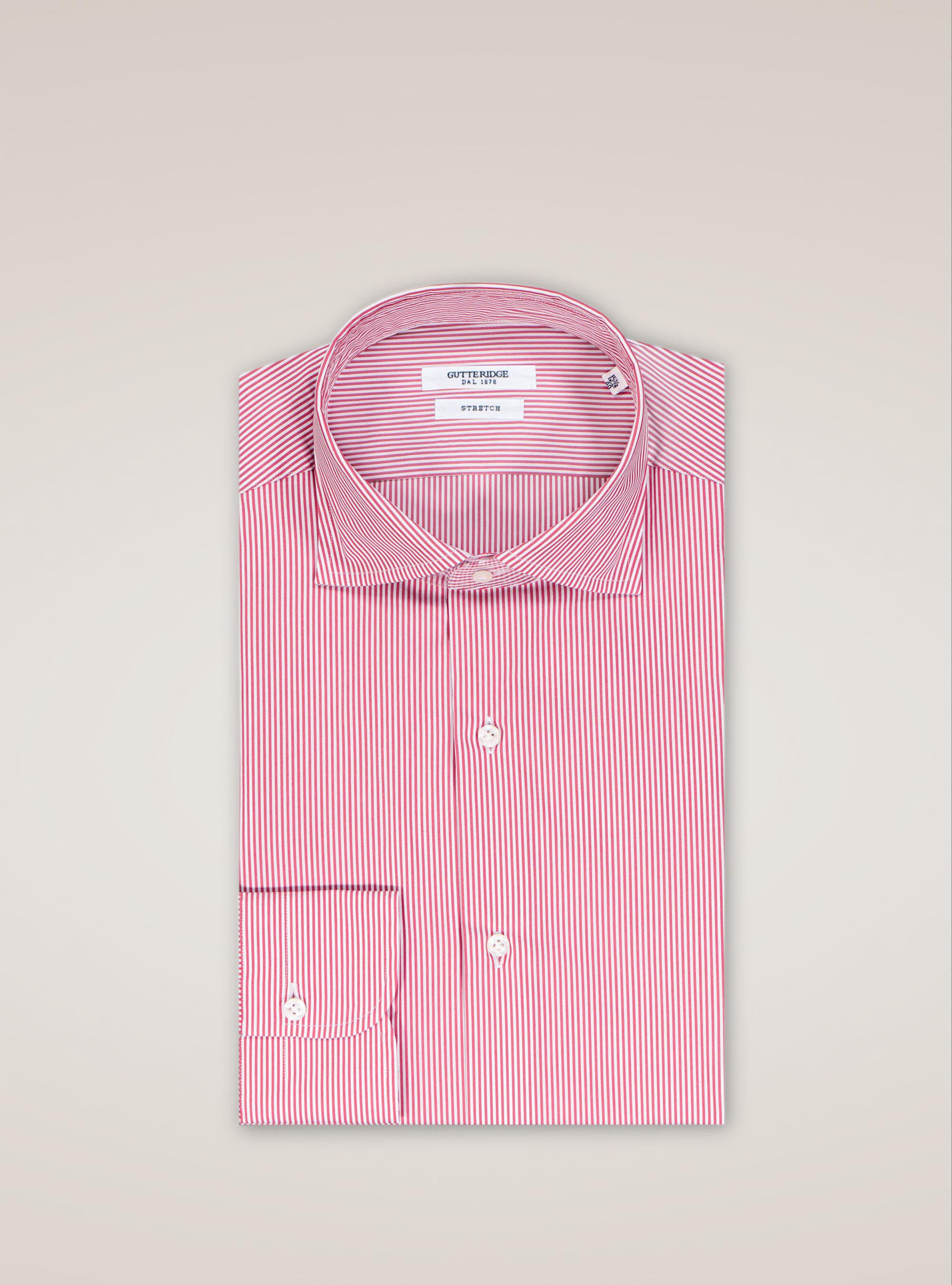 Chemise ray&eacute;e en popeline stretch, ROUGE