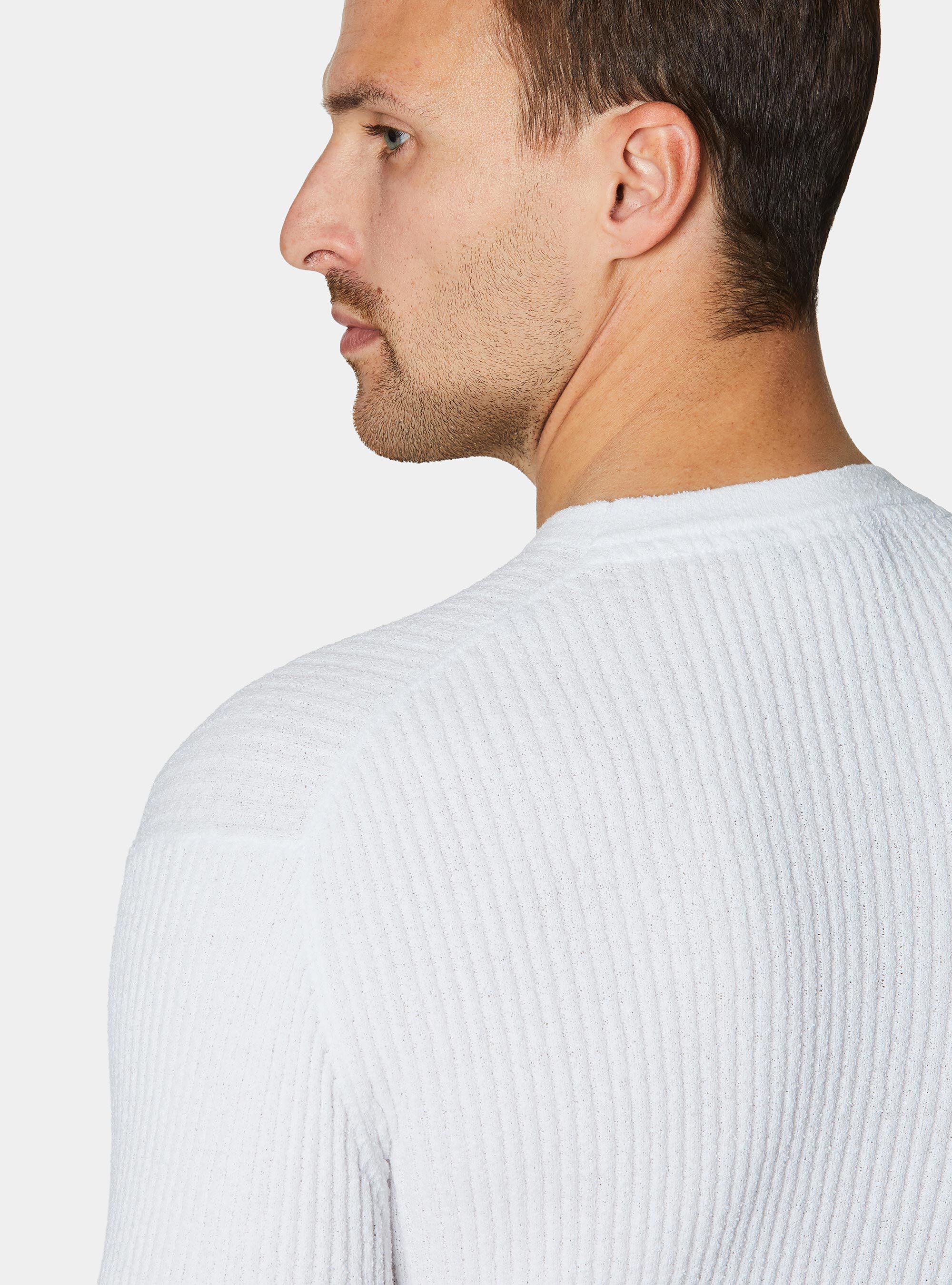 Girocollo in maglia boucl&egrave; a costina, BIANCO