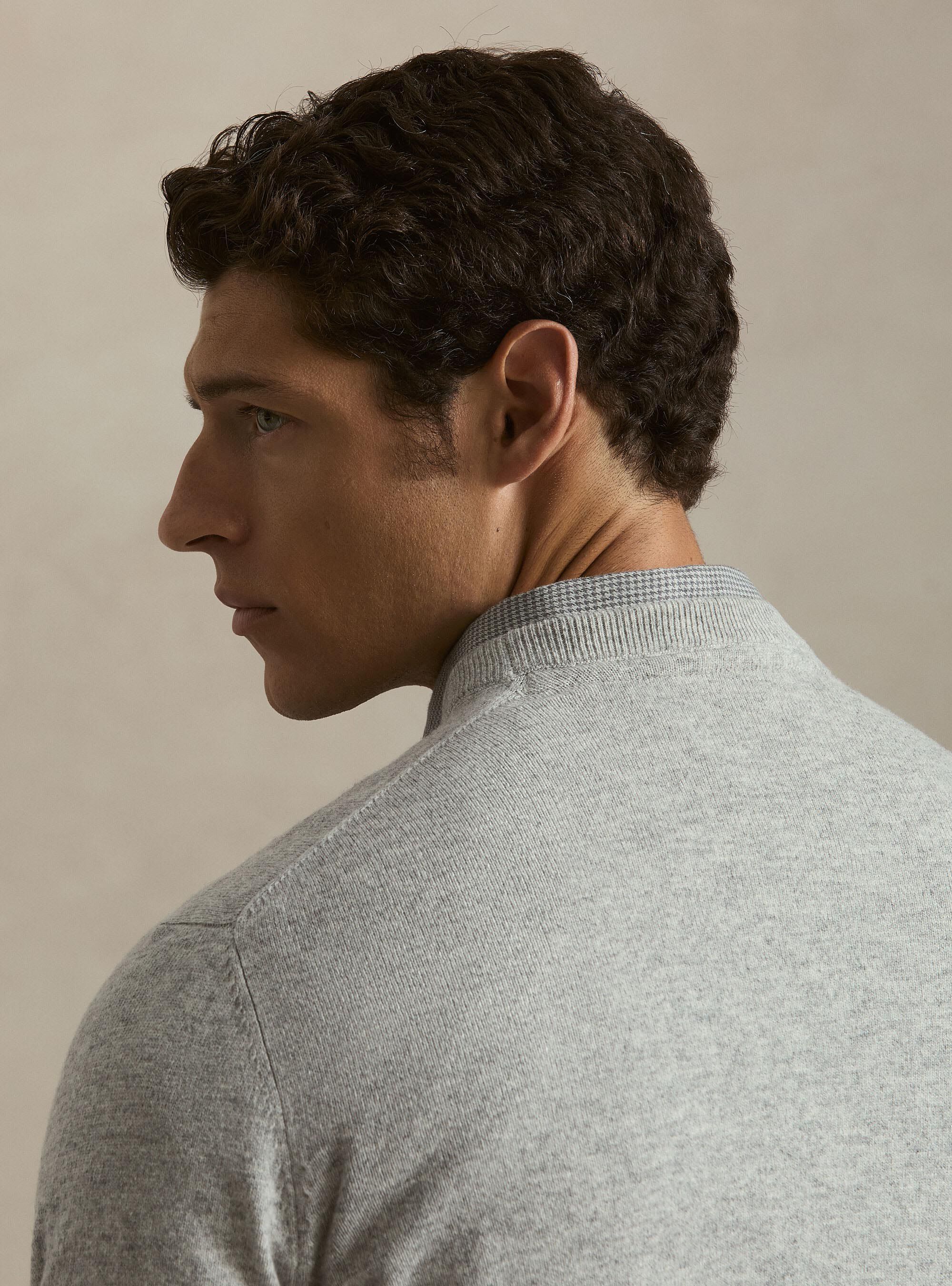 Lambswool and cashmere crewneck sweater, LIGHT GREY MELANGE