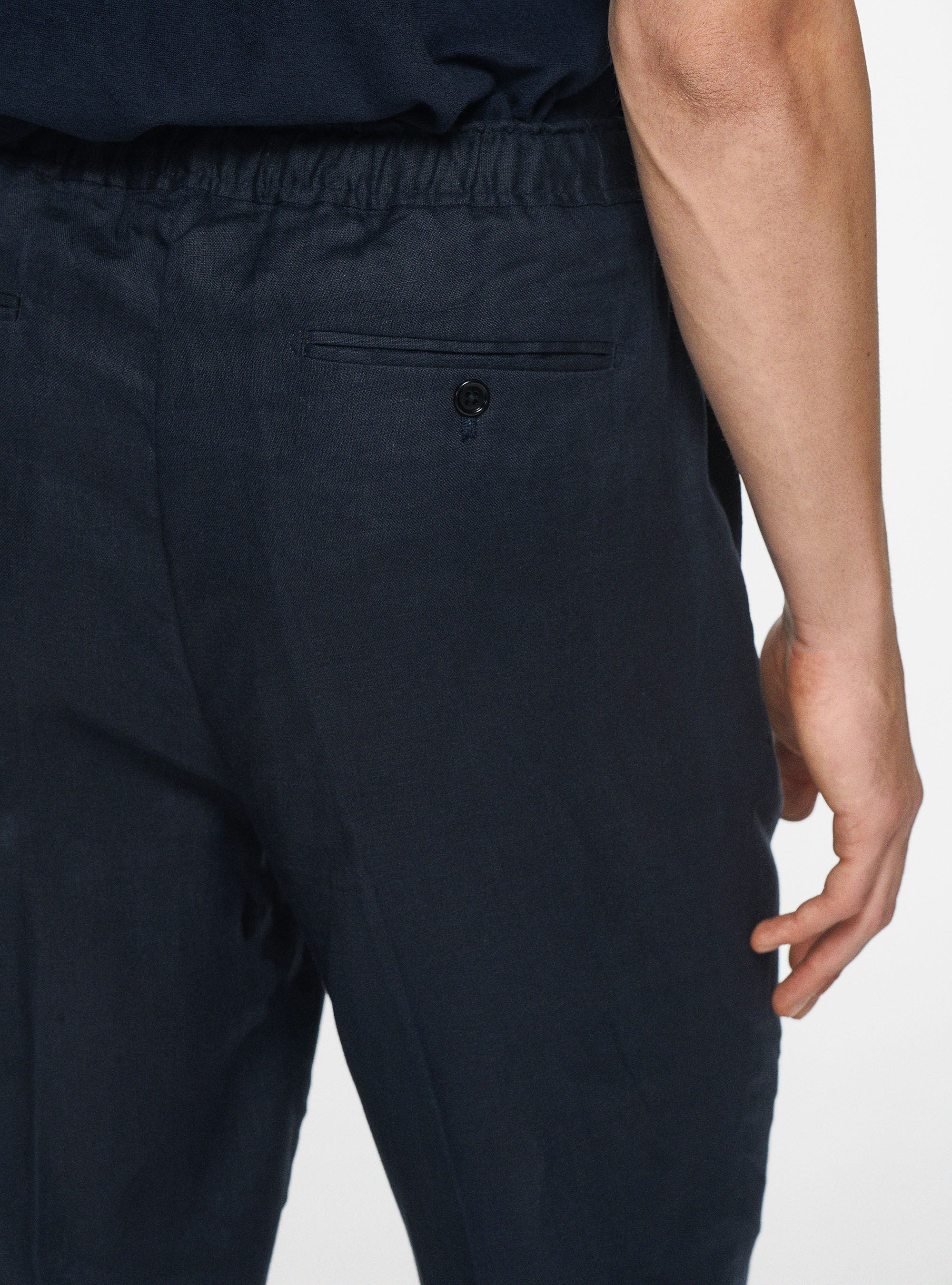 Pure linen trousers with drawstring, NAVY BLUE