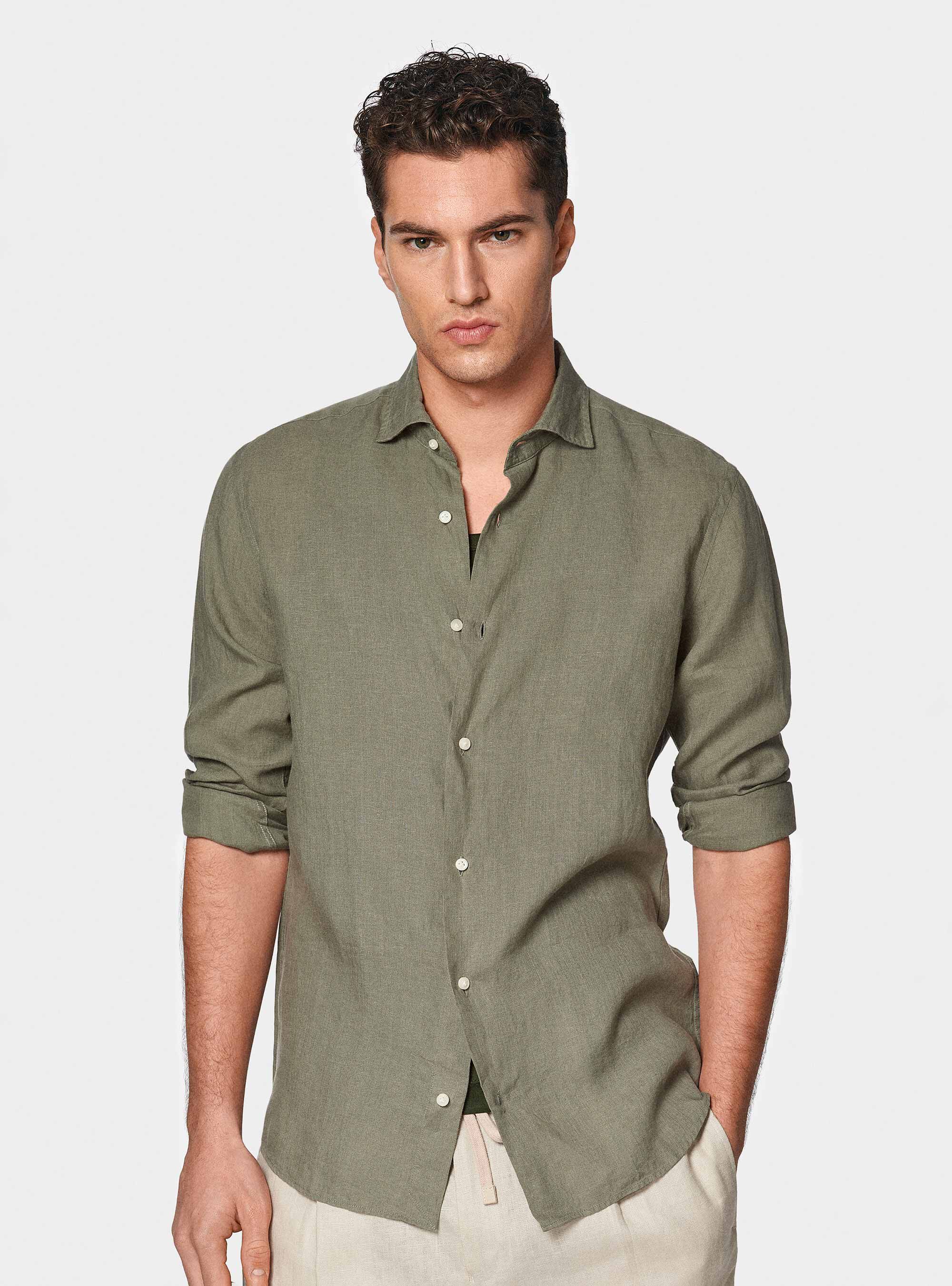 Camisa de lino puro, SALVIA 0602C