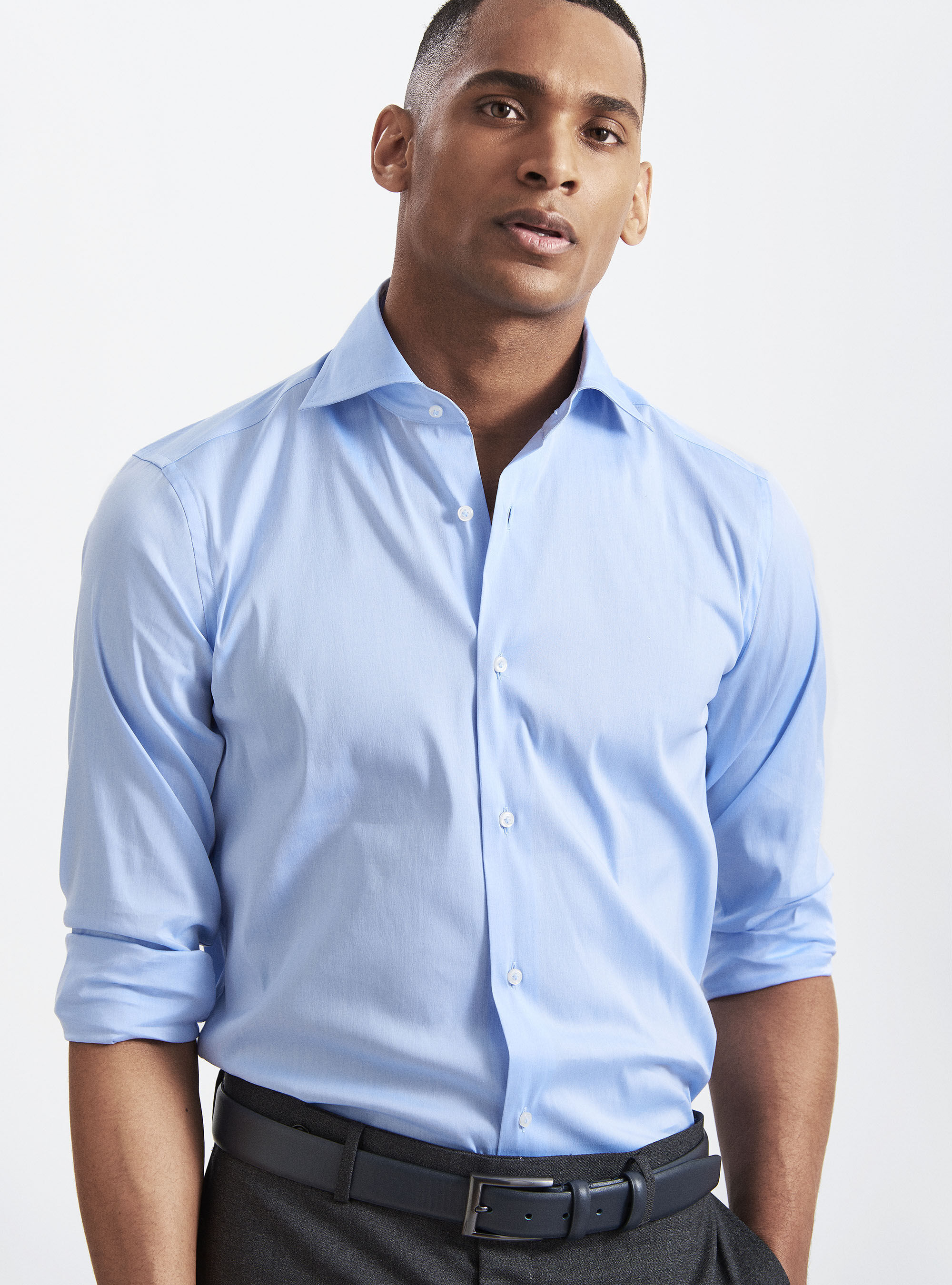 Camisa de cuello italiano en popel n el stico