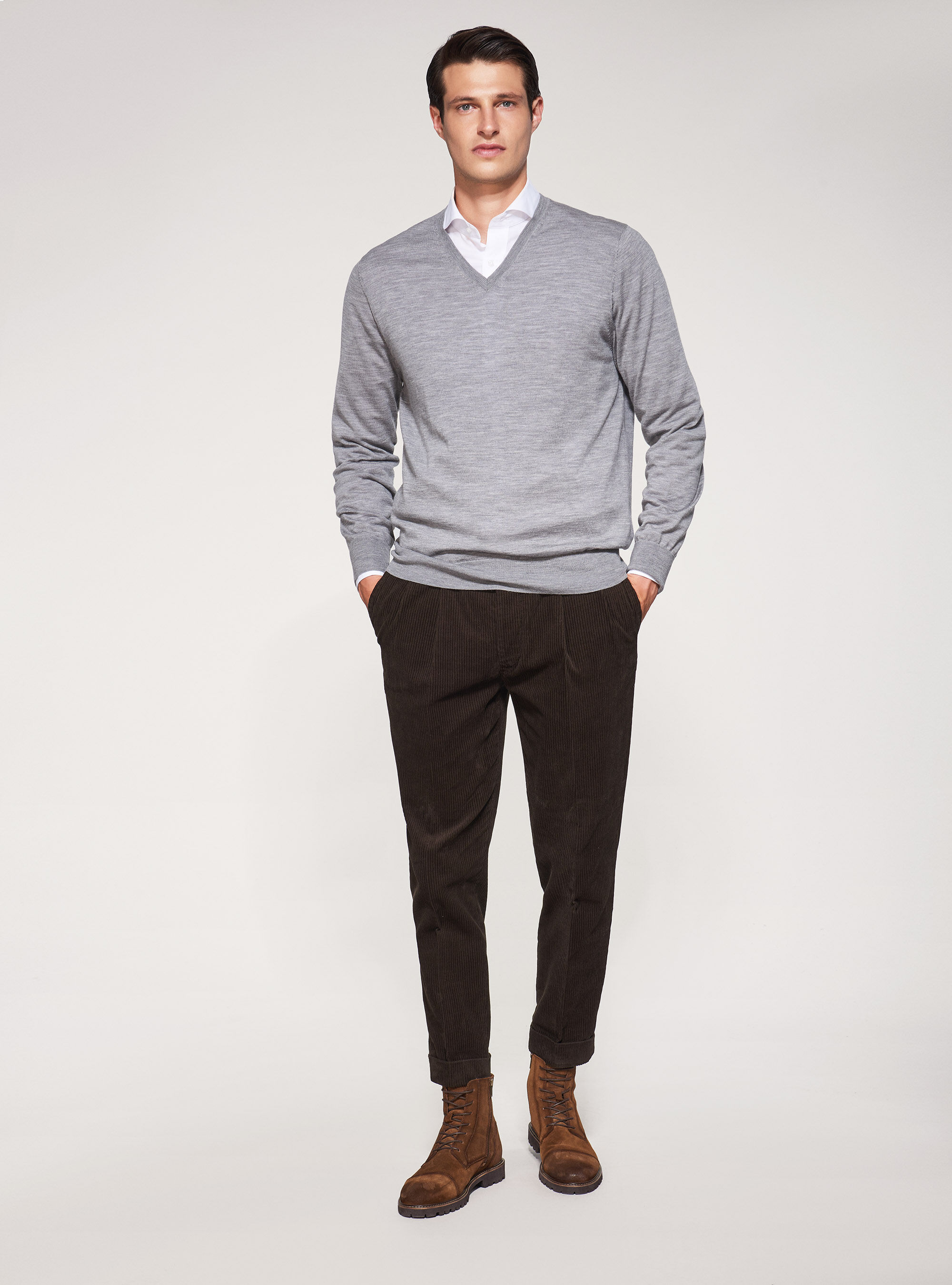 Men's v neck sweater with dress shirt online