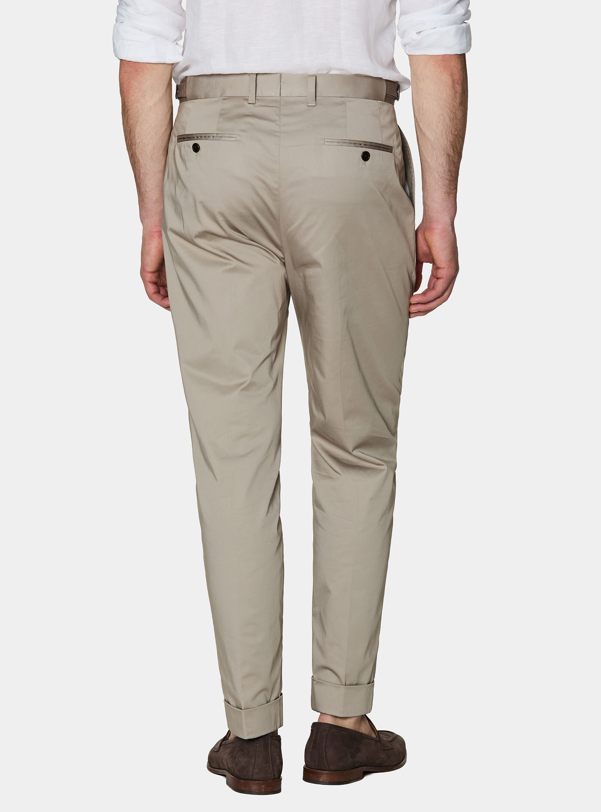 Pantalones con pinzas en popel&iacute;n de algod&oacute;n el&aacute;stico, ARENA