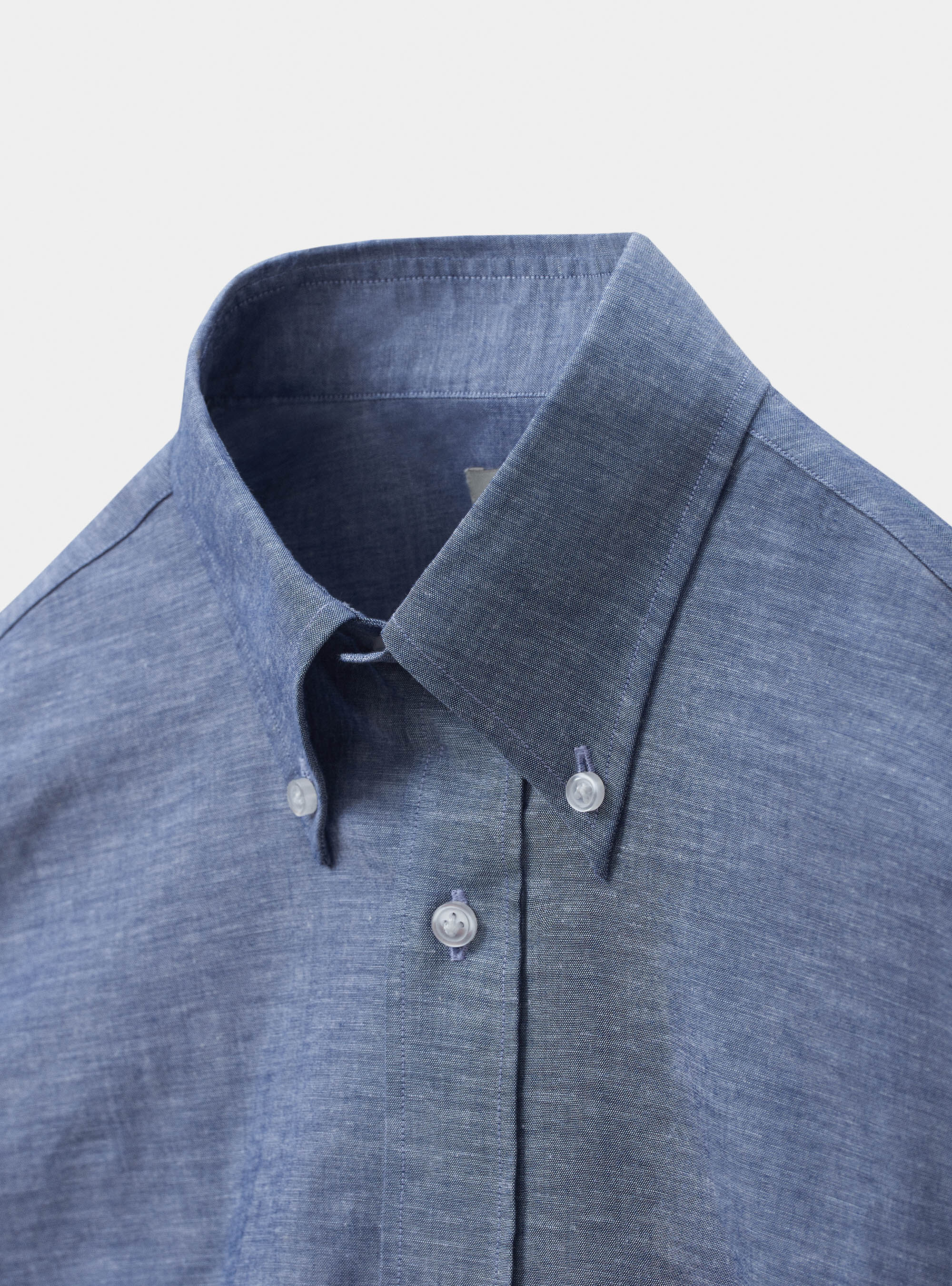 Camicia comfort collo button down in cotone e lino, BLU NAVY