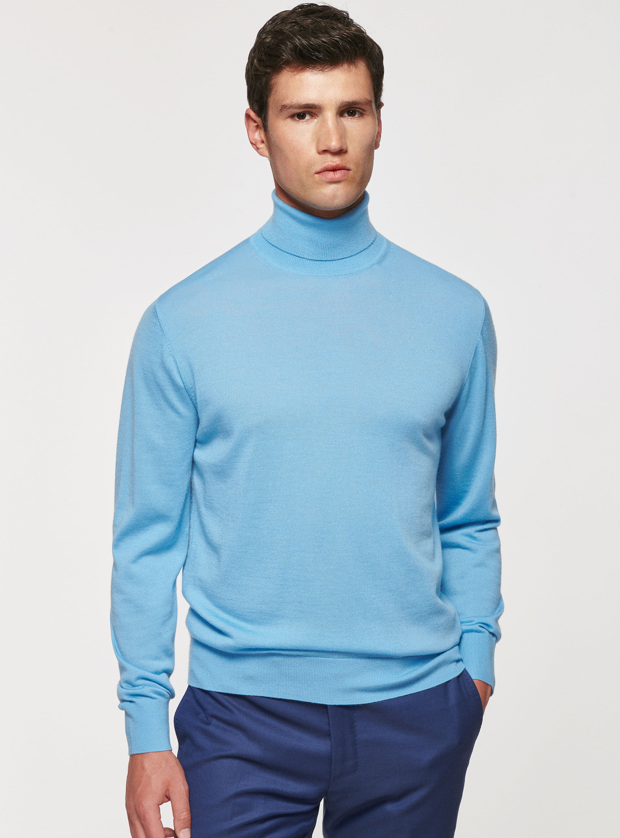 Pale blue turtleneck top