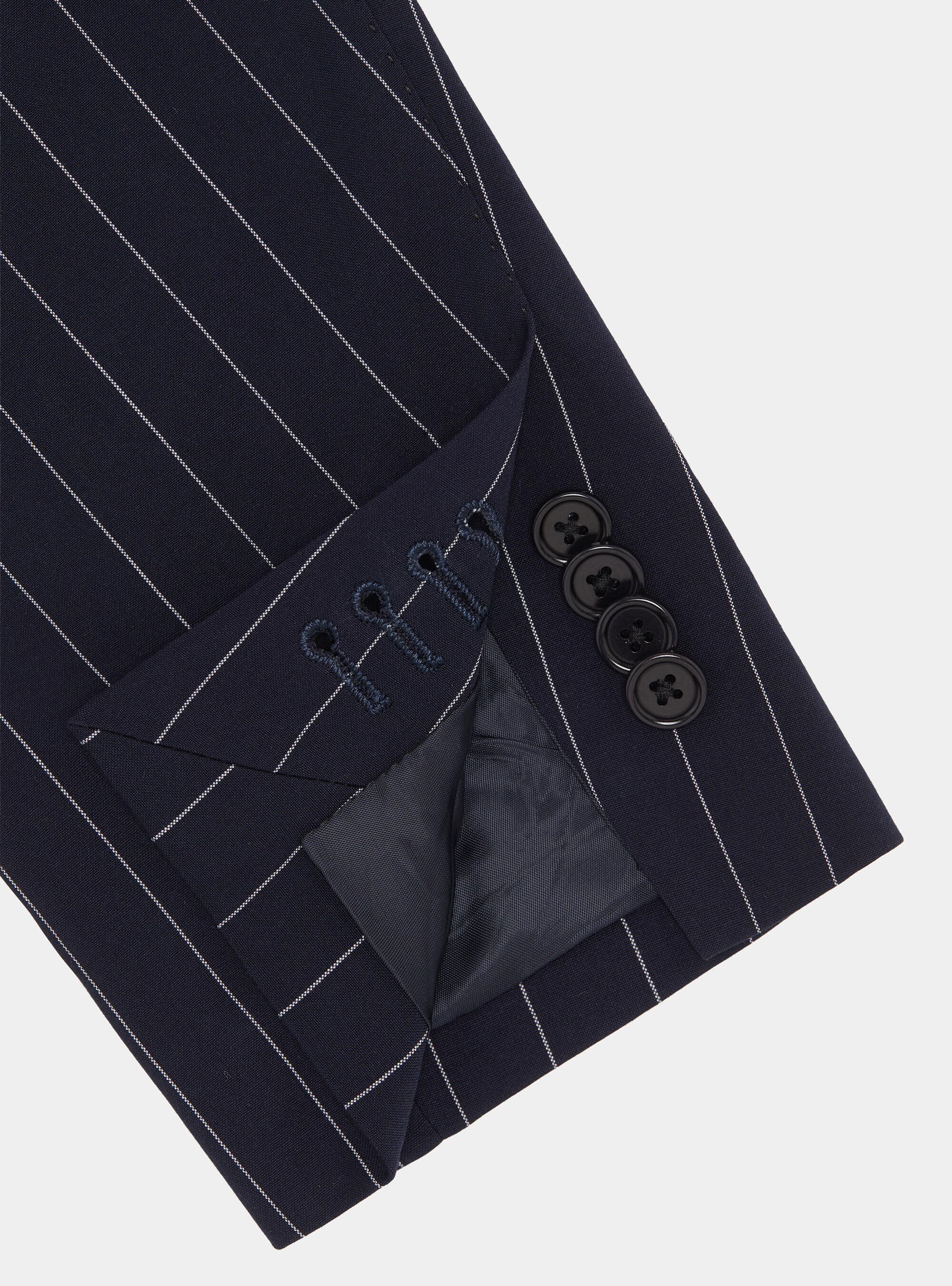 Double-breasted pinstriped suit blazer, NAVY BLUE
