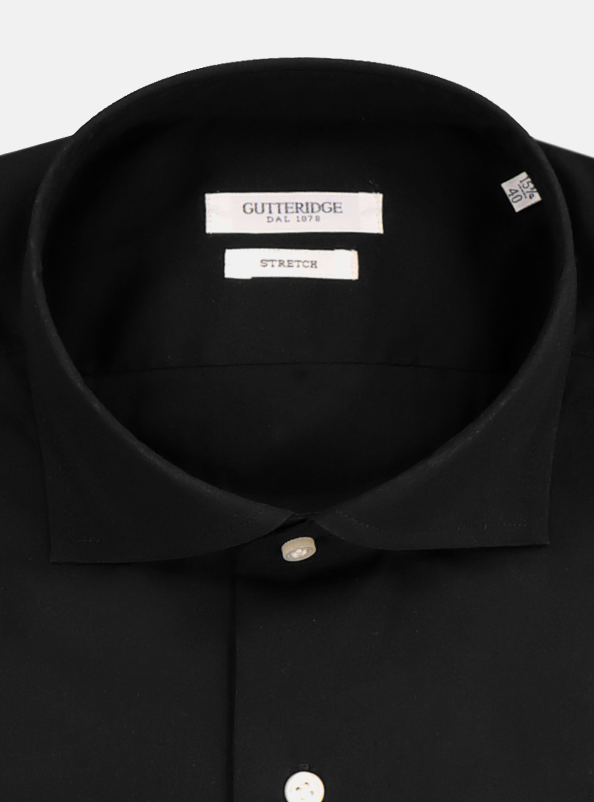 Stretch popeline cotton shirt with french collar, BLACK