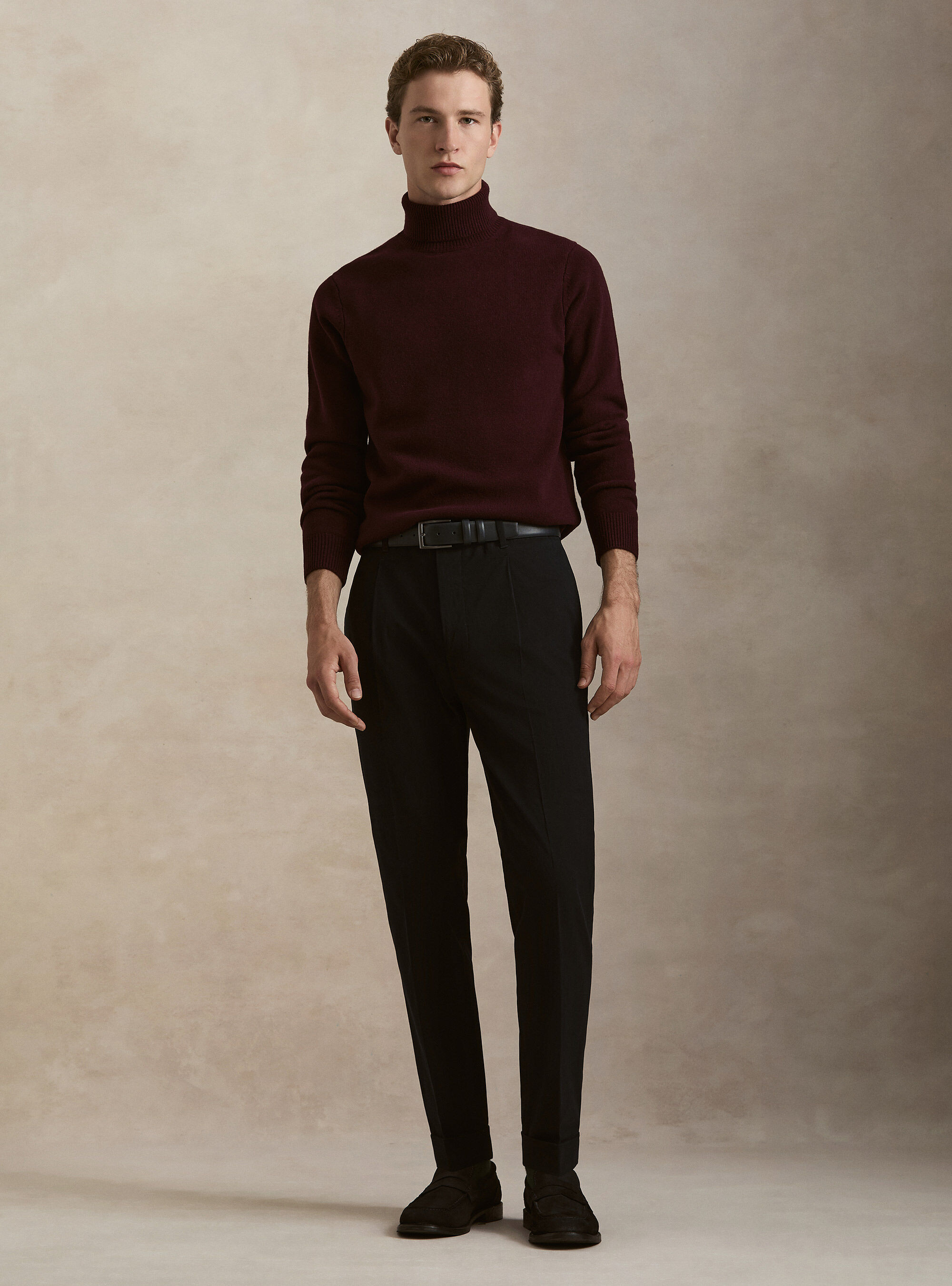 Collo alto in maglia in lana merino, BORDEAUX