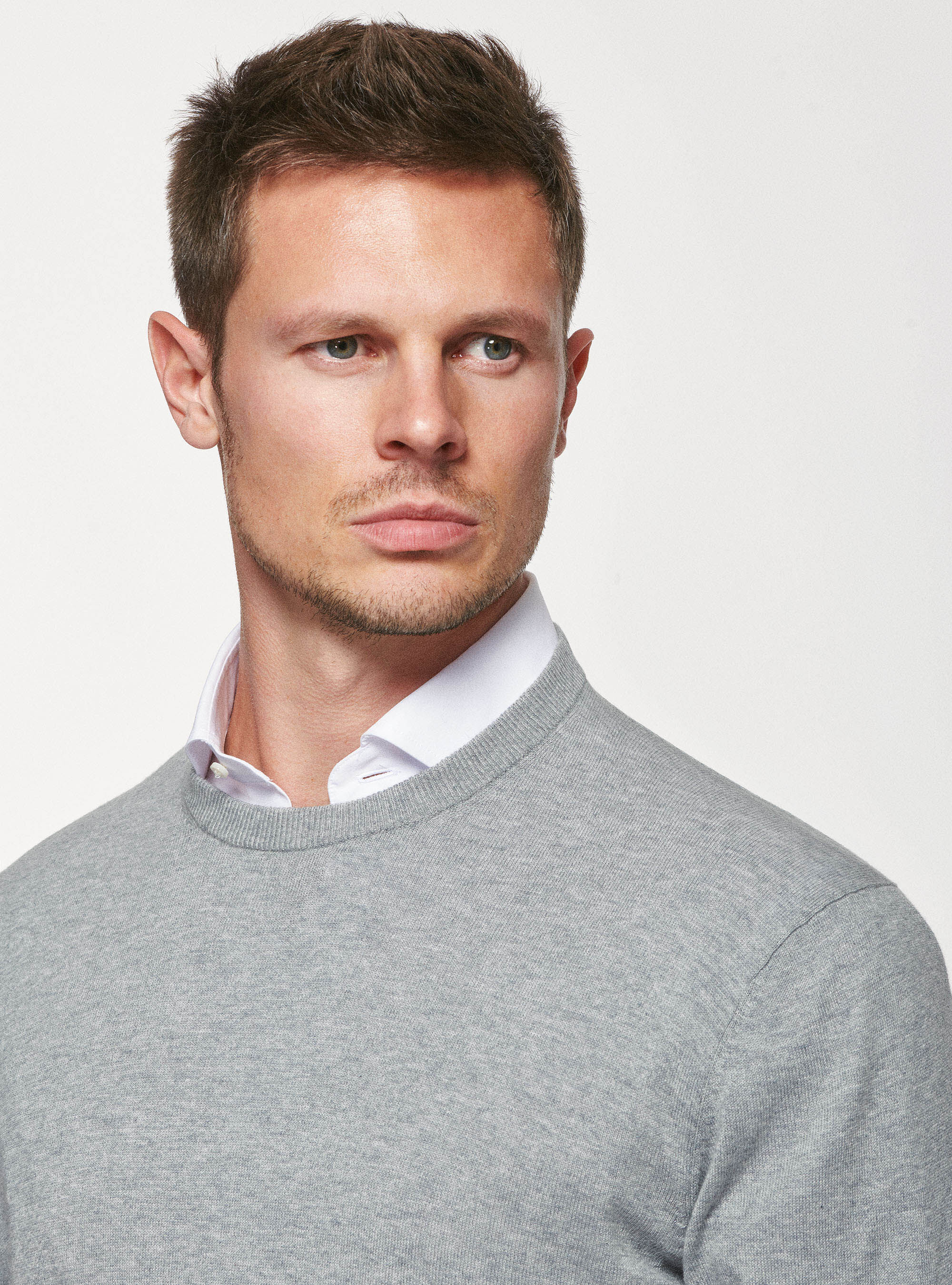 Maglia girocollo in cotone seta e cashmere, GRIGIO MELANGE 0151C