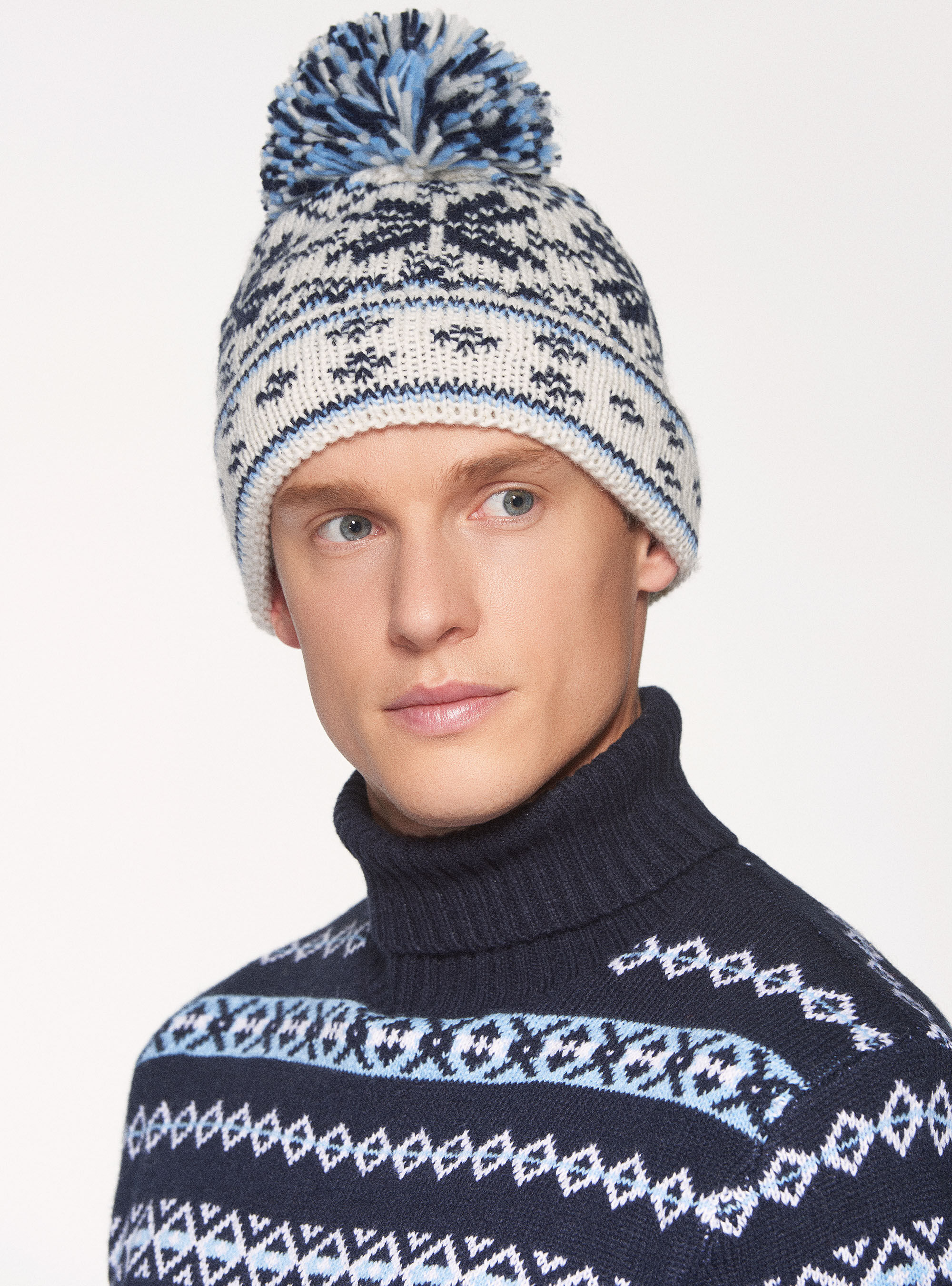 Christmas hat with pompom, WHITE