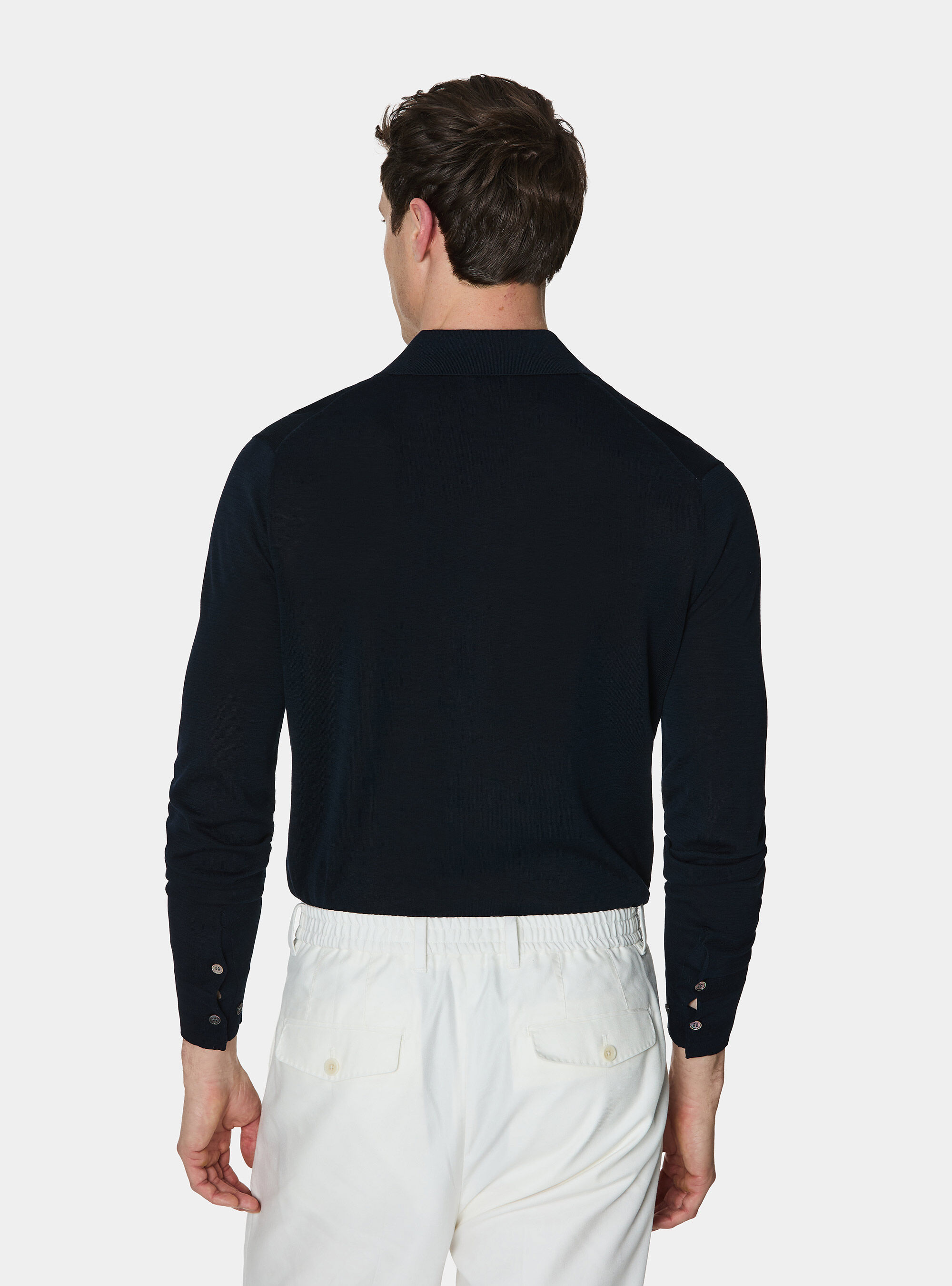 Polo camicia in cotone e seta, BLU NAVY