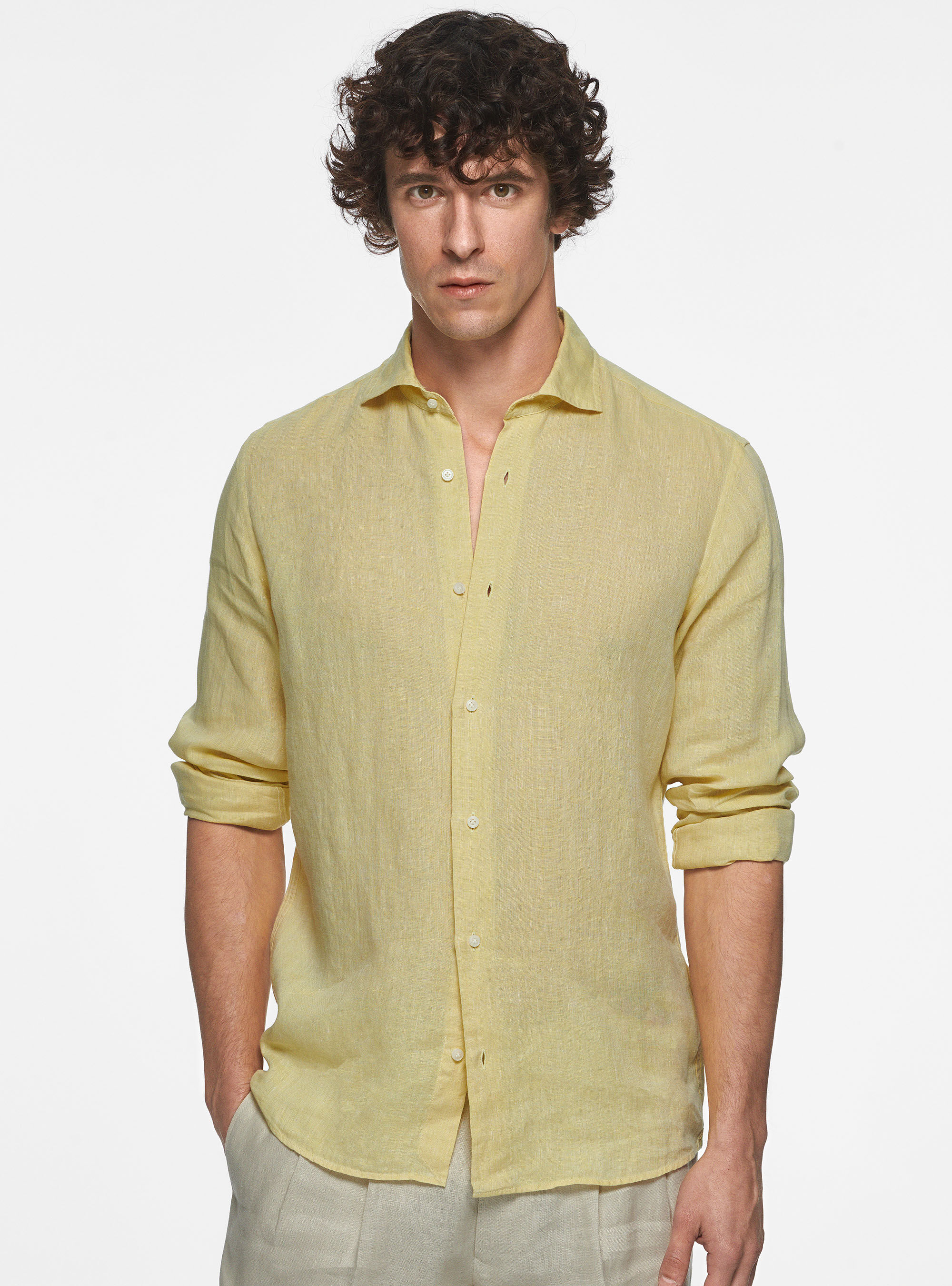 Camicia lino gialla uomo hot sale