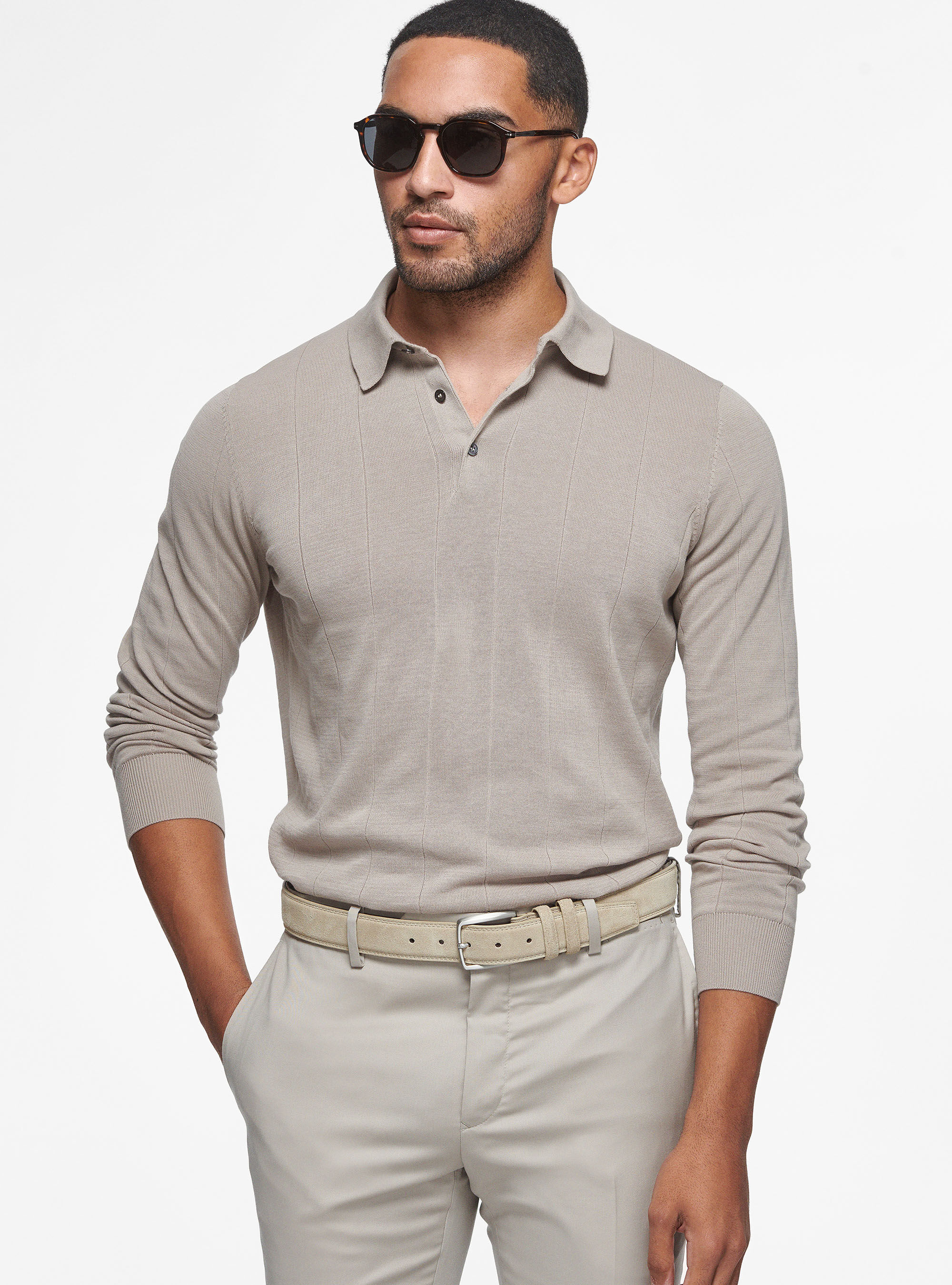 Long sleeved knit polo shirt