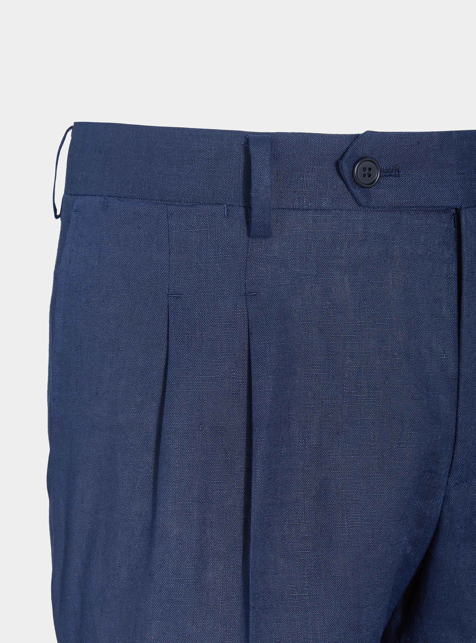 Pantaloni per abito in puro lino, BLU NAVY