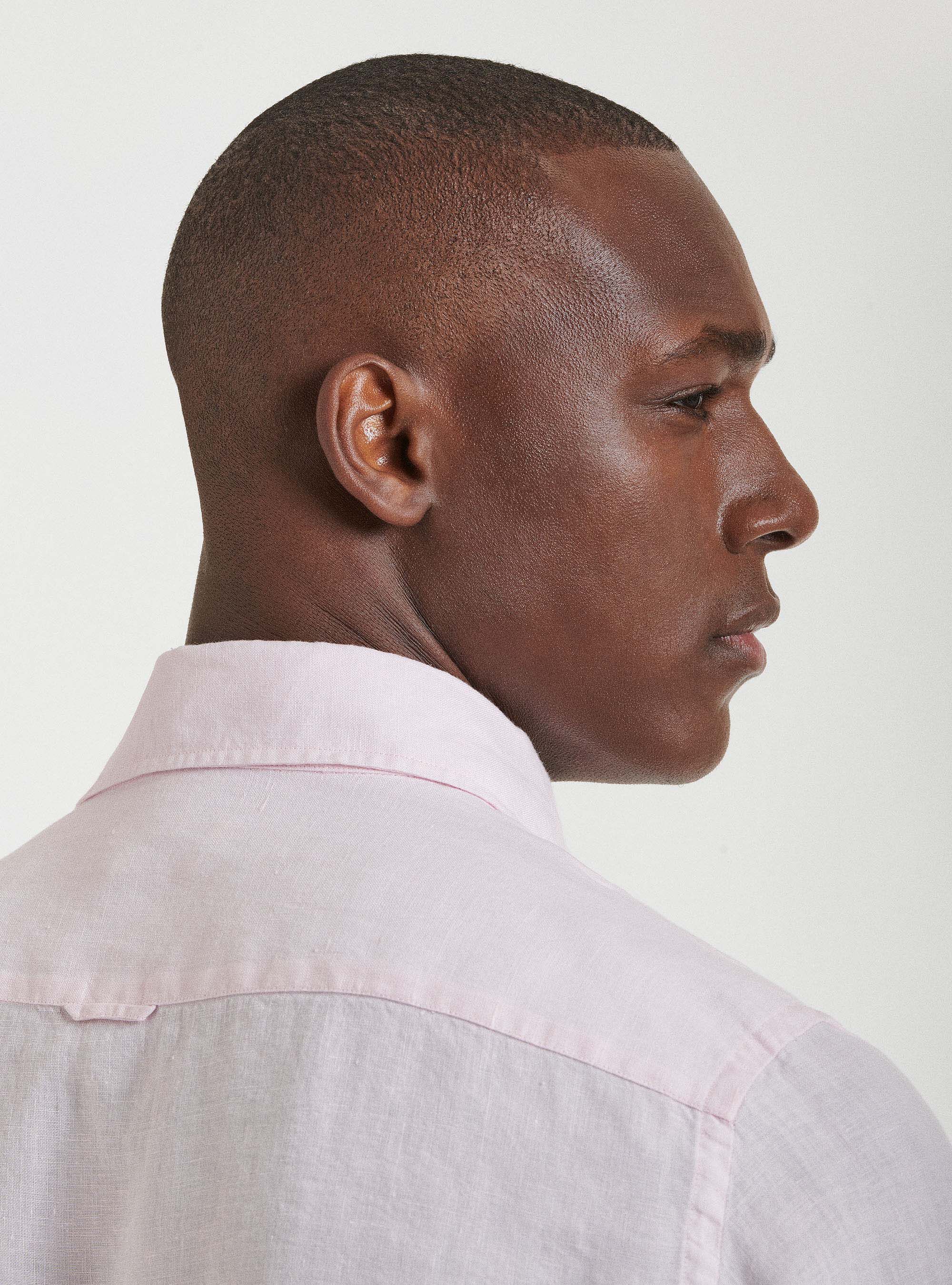 Camicia collo semi francese in puro lino, ROSA