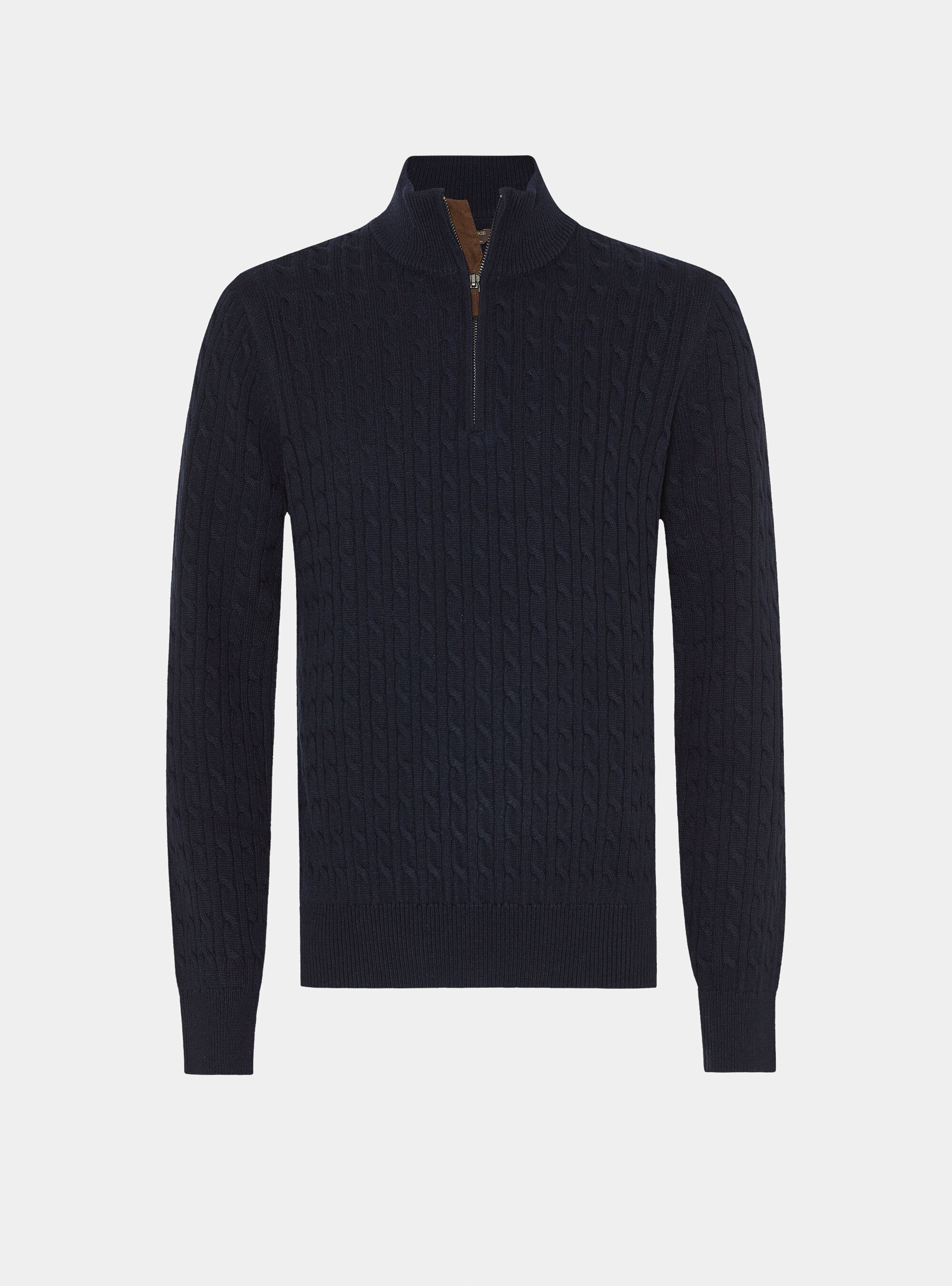 Maglia con collo mock e treccia in misto lana, BLU NAVY