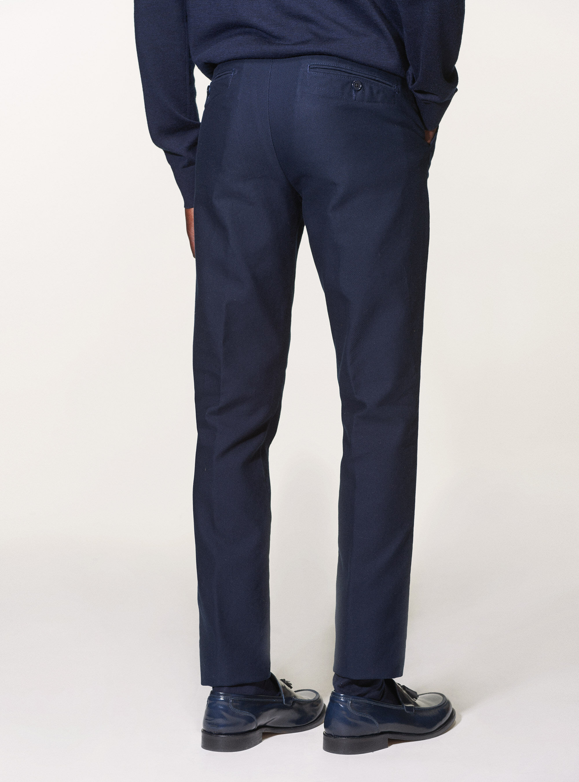Weave cotton slim fit chino trousers, NAVY BLUE