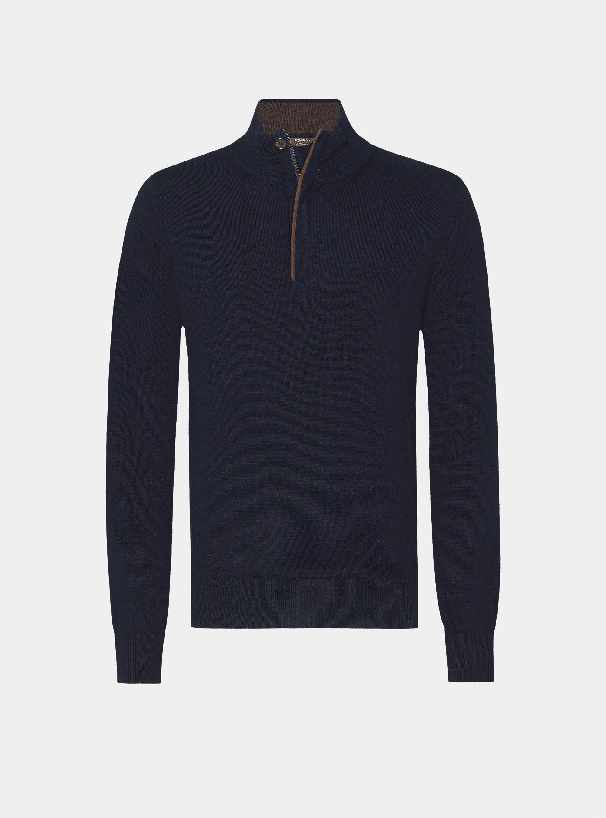 Half-zip lambswool and cashmere sweater, NAVY BLUE